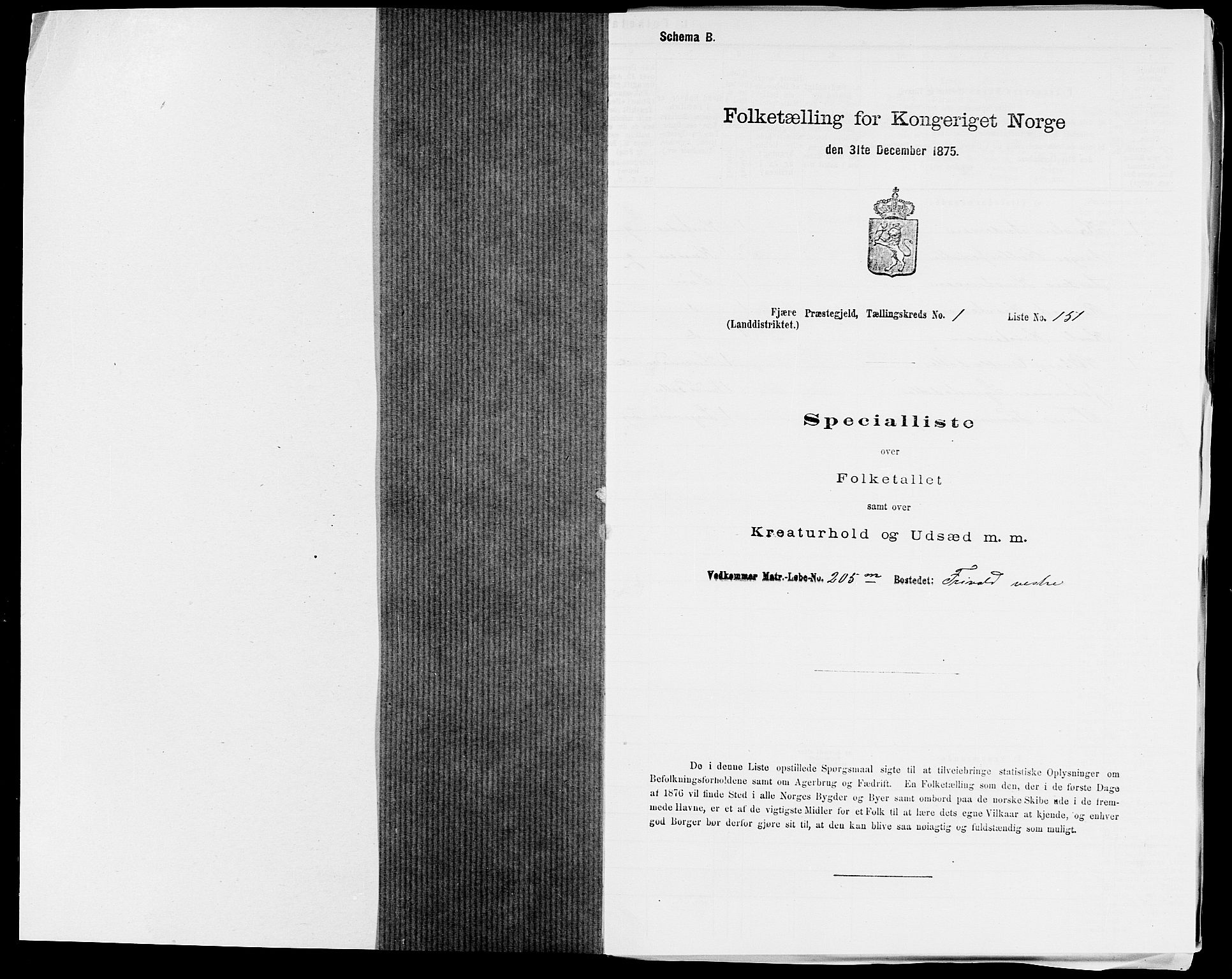 SAK, 1875 census for 0923L Fjære/Fjære, 1875, p. 382