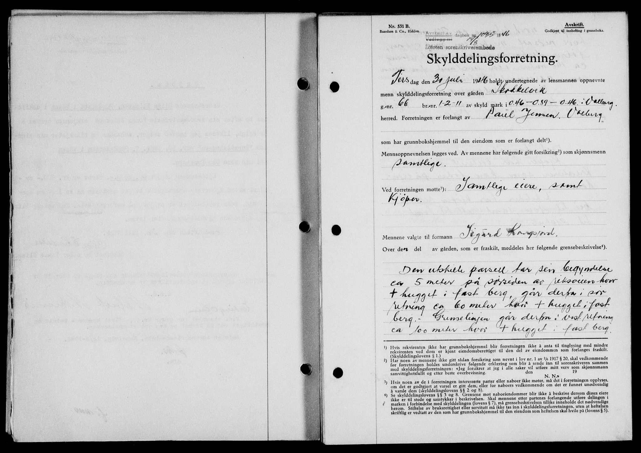 Lofoten sorenskriveri, SAT/A-0017/1/2/2C/L0014a: Mortgage book no. 14a, 1946-1946, Diary no: : 1035/1946