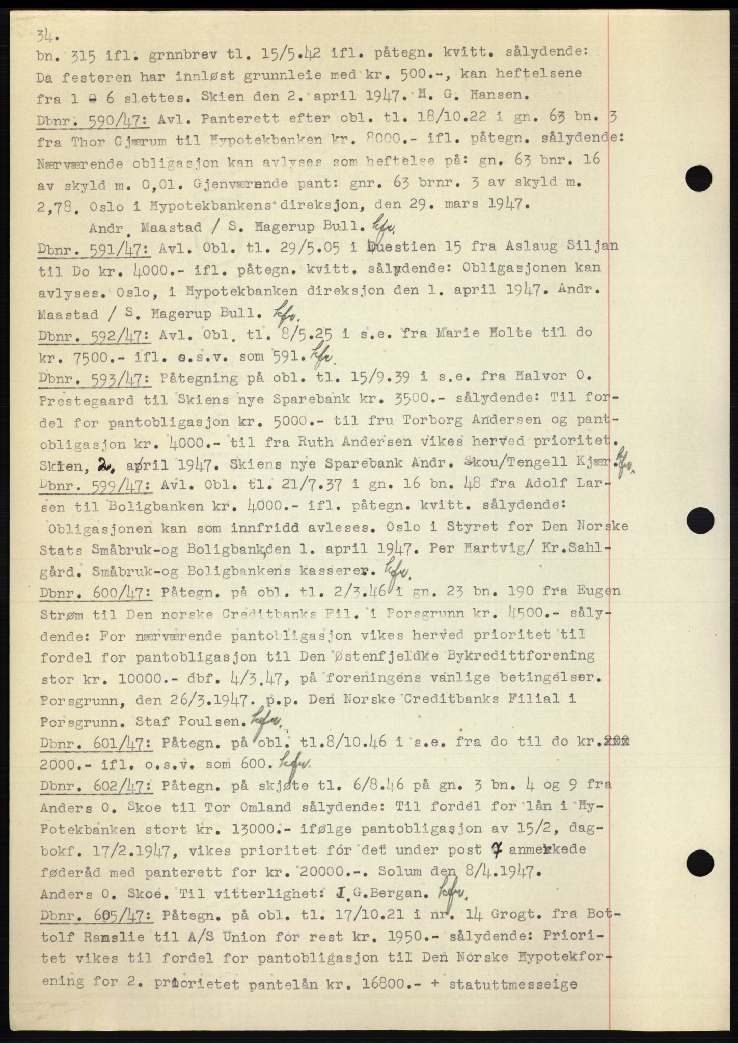 Skien sorenskriveri, AV/SAKO-A-225/G/Ga/Gac/L0001: Mortgage book no. C-1, 1946-1950, Diary no: : 590/1947