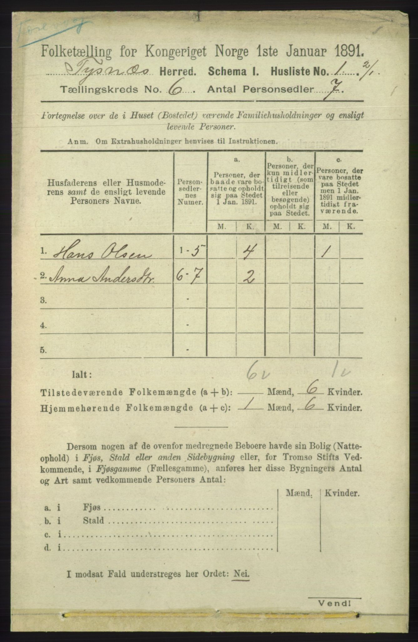 RA, 1891 census for 1223 Tysnes, 1891, p. 2300