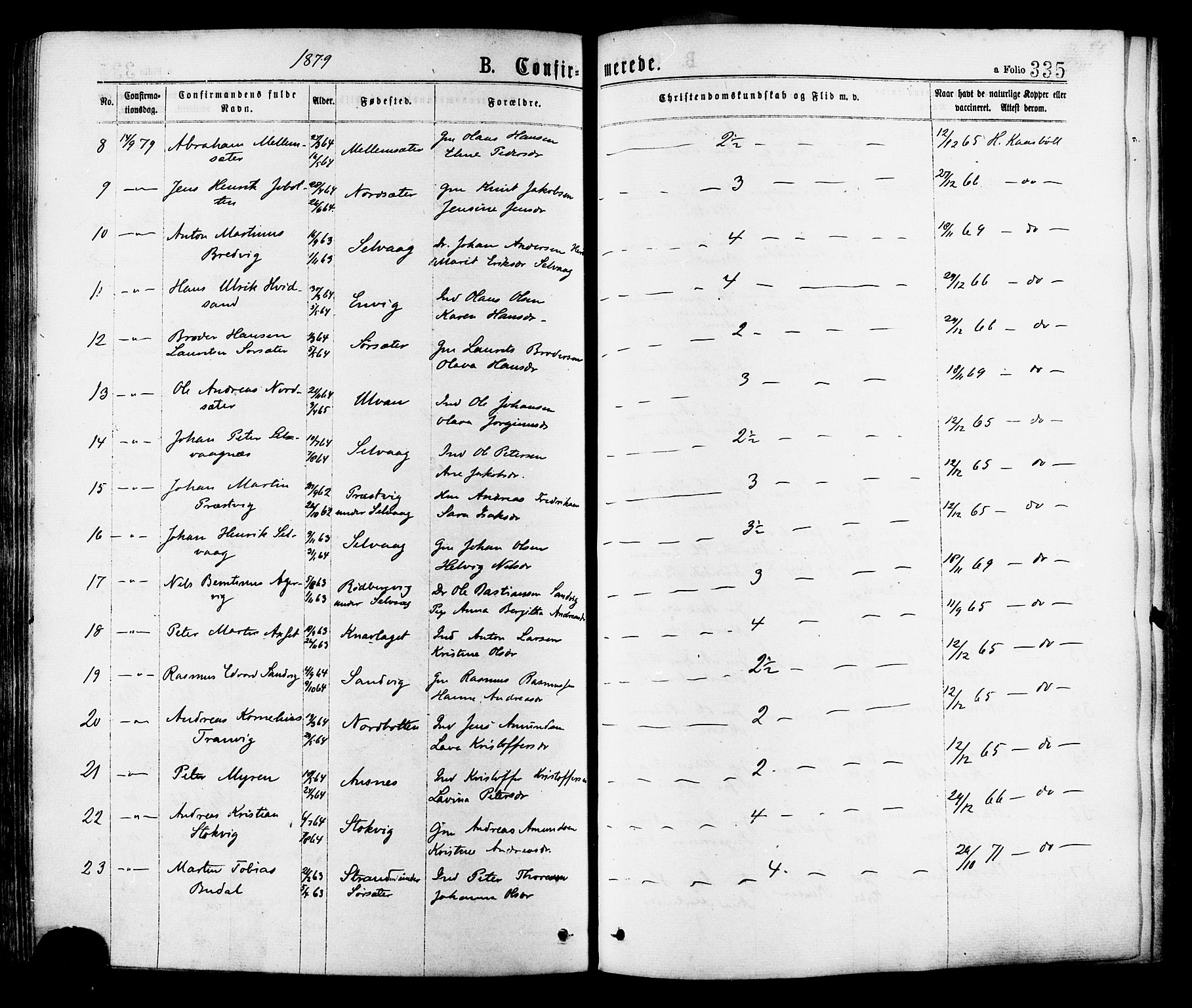 Ministerialprotokoller, klokkerbøker og fødselsregistre - Sør-Trøndelag, SAT/A-1456/634/L0532: Parish register (official) no. 634A08, 1871-1881, p. 335