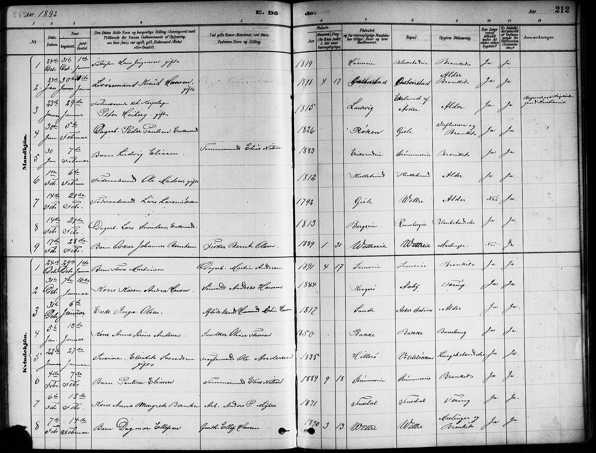 Asker prestekontor Kirkebøker, SAO/A-10256a/F/Fa/L0013: Parish register (official) no. I 13, 1879-1896, p. 212