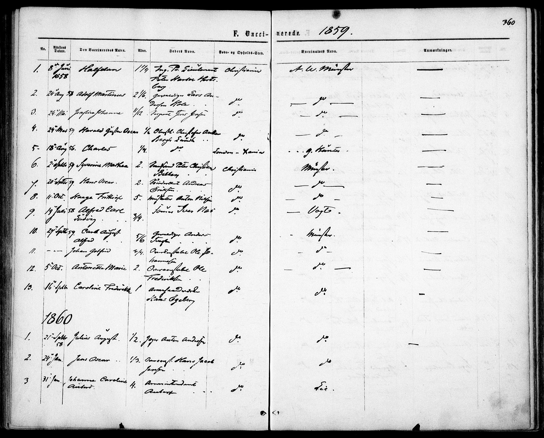 Garnisonsmenigheten Kirkebøker, SAO/A-10846/F/Fa/L0010: Parish register (official) no. 10, 1859-1869, p. 360