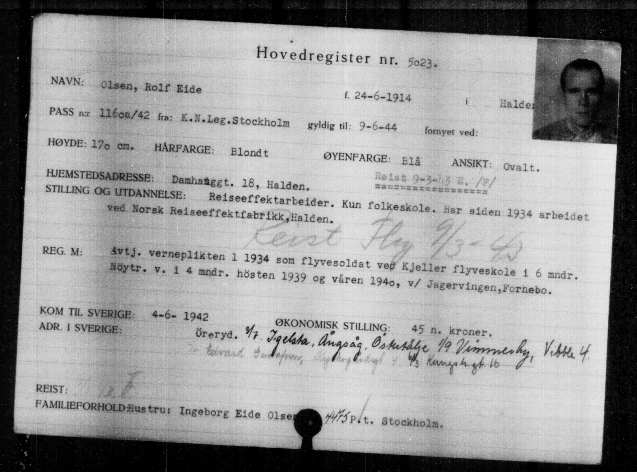 Utenriksstasjonene, Legasjonen i Stockholm, Flyktningkontoret, AV/RA-S-6753/V/Va/L0004: Kjesäterkartoteket, flyktninger med registreringsnr. 3496-6610, 1940-1945, p. 1809