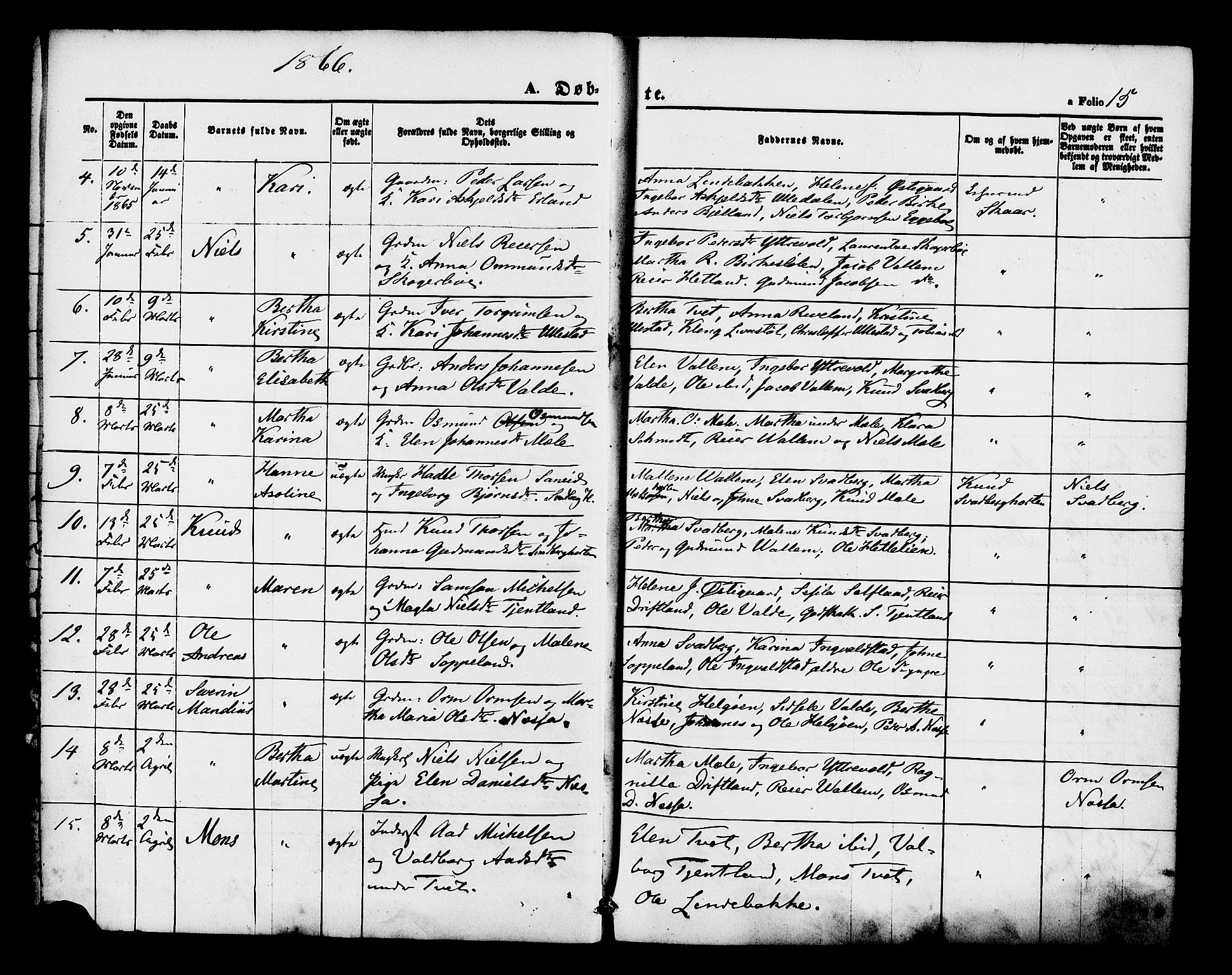 Hjelmeland sokneprestkontor, SAST/A-101843/01/IV/L0012: Parish register (official) no. A 12, 1862-1886, p. 15