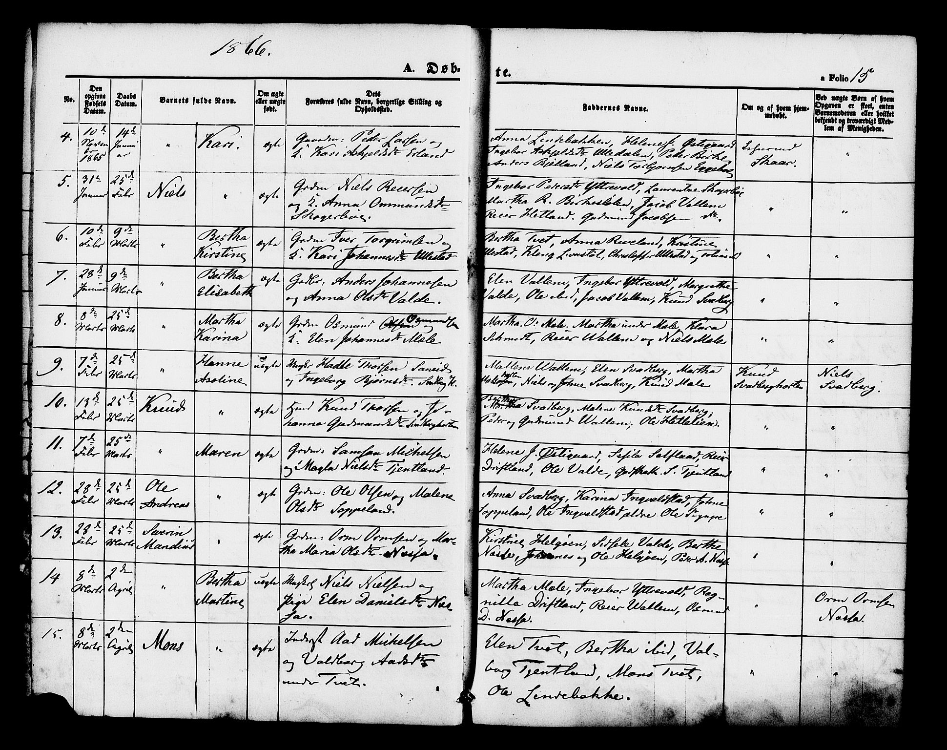 Hjelmeland sokneprestkontor, AV/SAST-A-101843/01/IV/L0012: Parish register (official) no. A 12, 1862-1886, p. 15