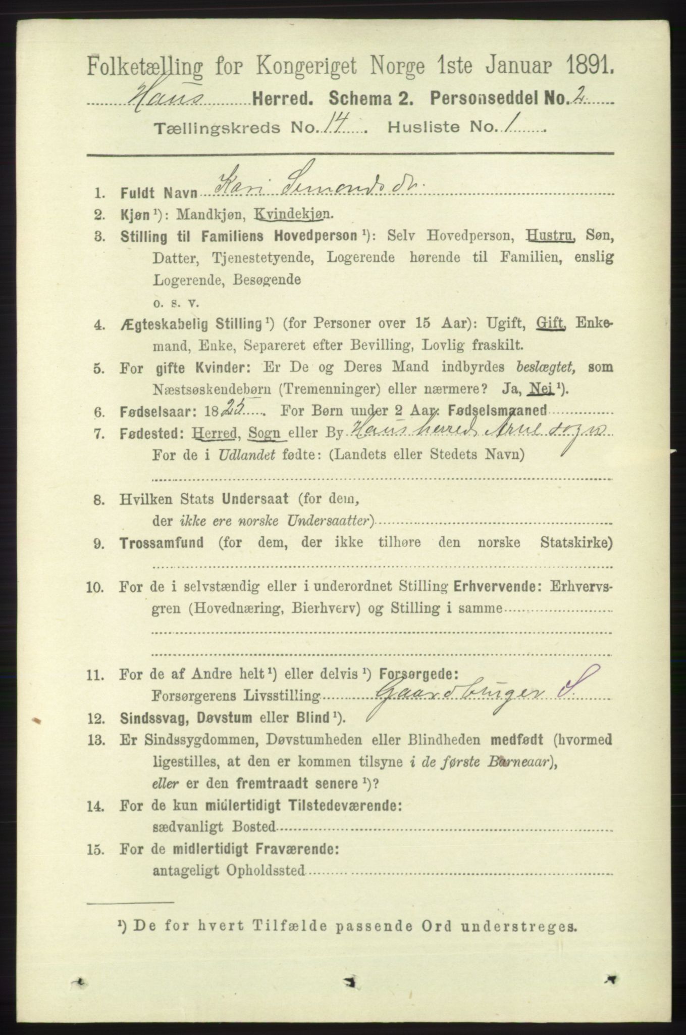 RA, 1891 census for 1250 Haus, 1891, p. 5870