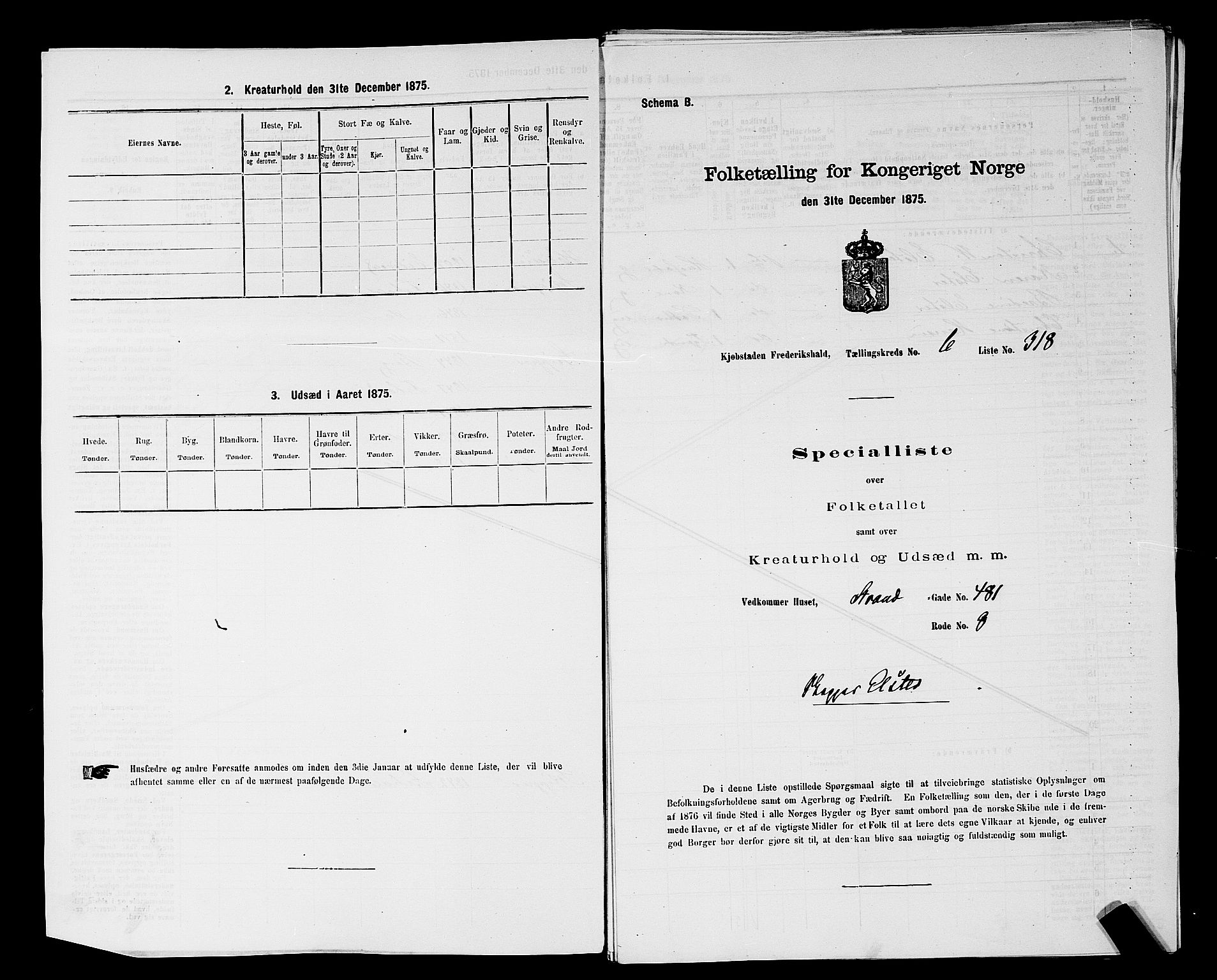 RA, 1875 census for 0101P Fredrikshald, 1875, p. 580