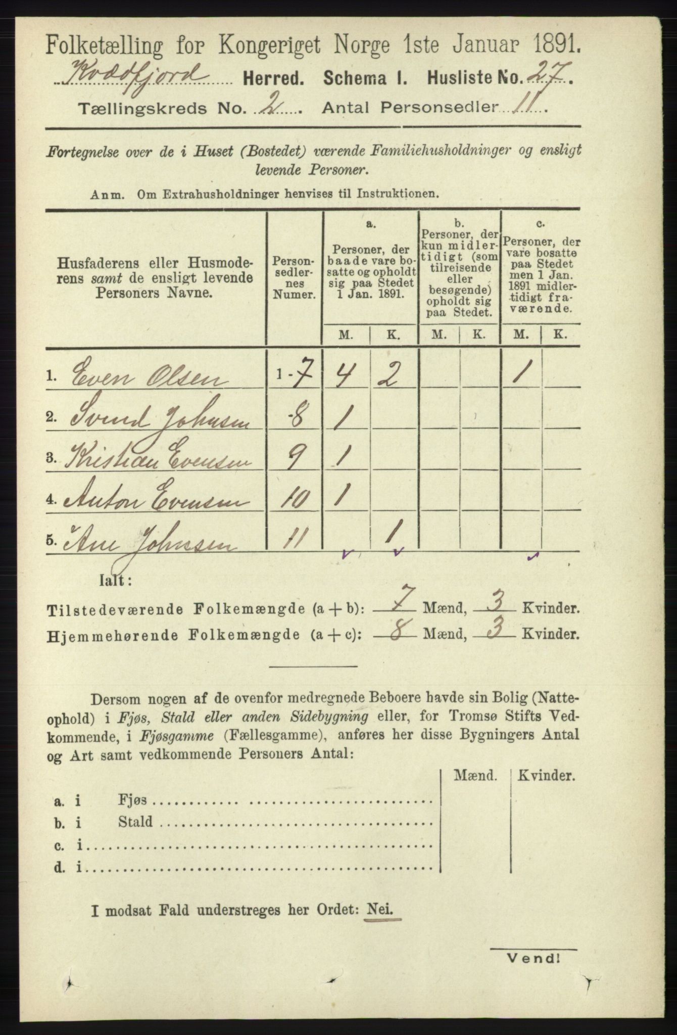 RA, 1891 census for 1911 Kvæfjord, 1891, p. 654