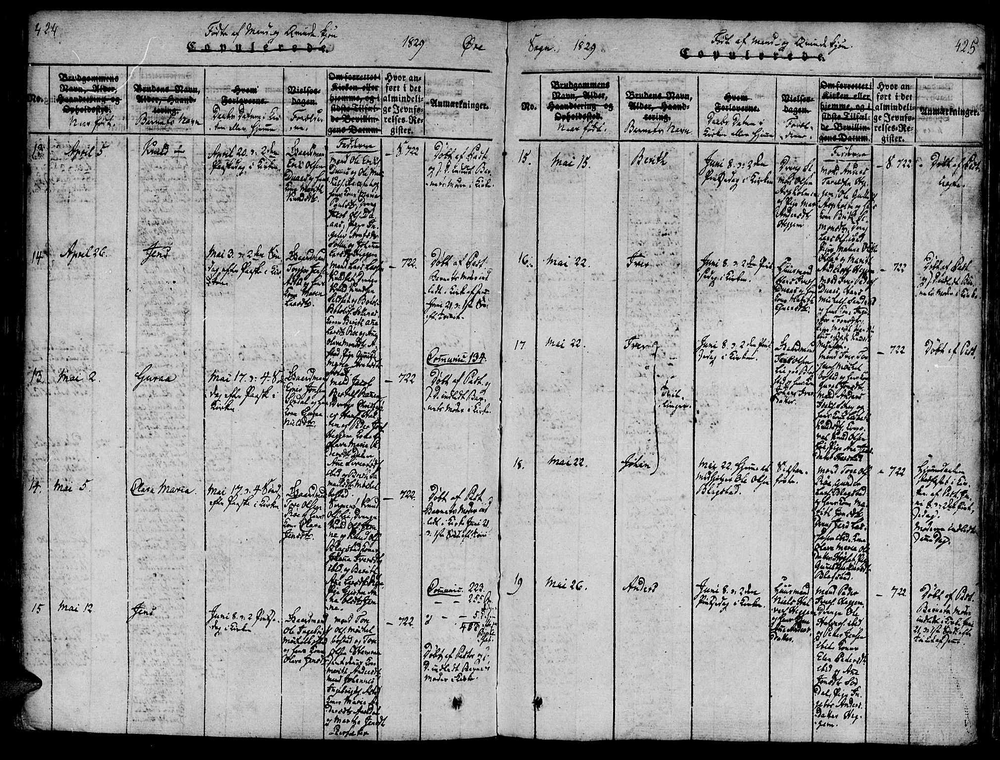 Ministerialprotokoller, klokkerbøker og fødselsregistre - Møre og Romsdal, AV/SAT-A-1454/586/L0982: Parish register (official) no. 586A08, 1819-1829, p. 424-425