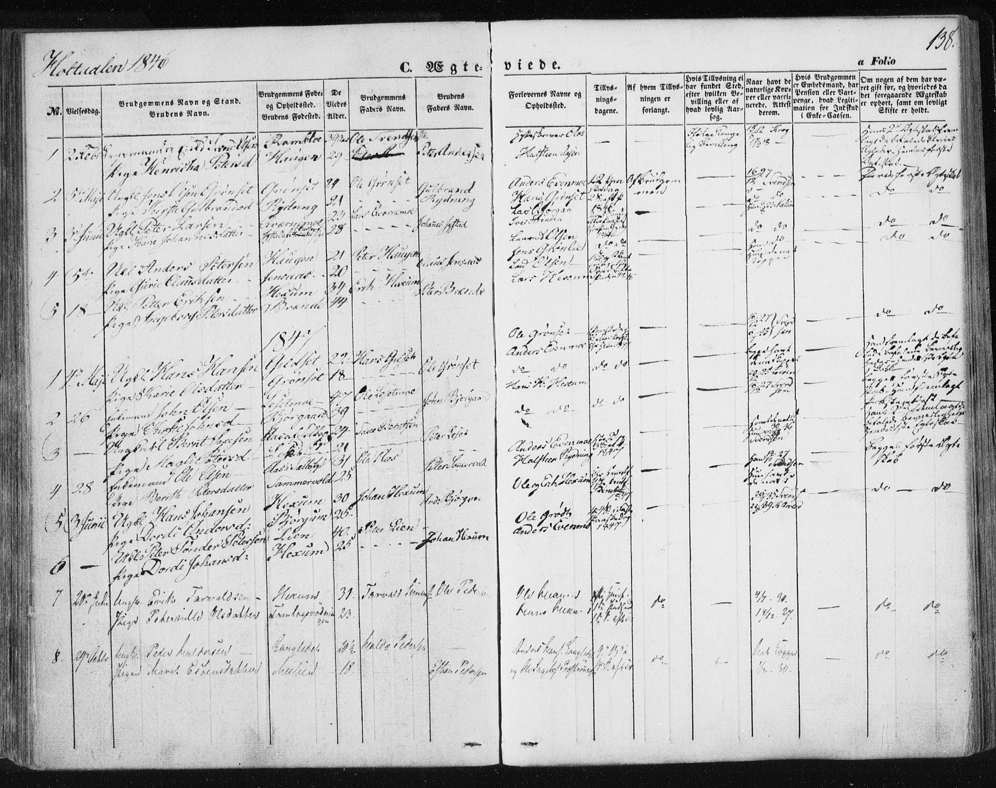Ministerialprotokoller, klokkerbøker og fødselsregistre - Sør-Trøndelag, SAT/A-1456/685/L0963: Parish register (official) no. 685A06 /1, 1846-1859, p. 138