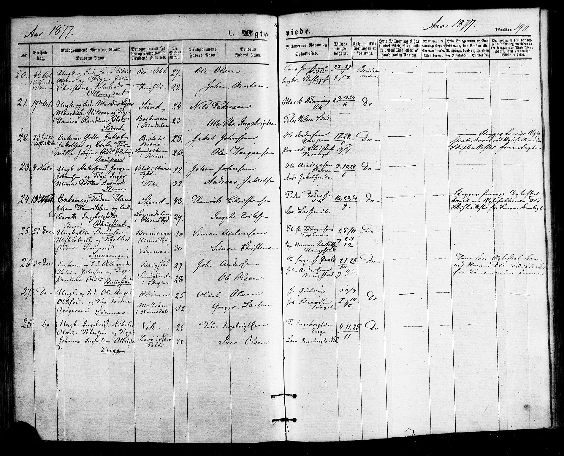 Ministerialprotokoller, klokkerbøker og fødselsregistre - Nordland, AV/SAT-A-1459/812/L0177: Parish register (official) no. 812A06, 1875-1885, p. 190