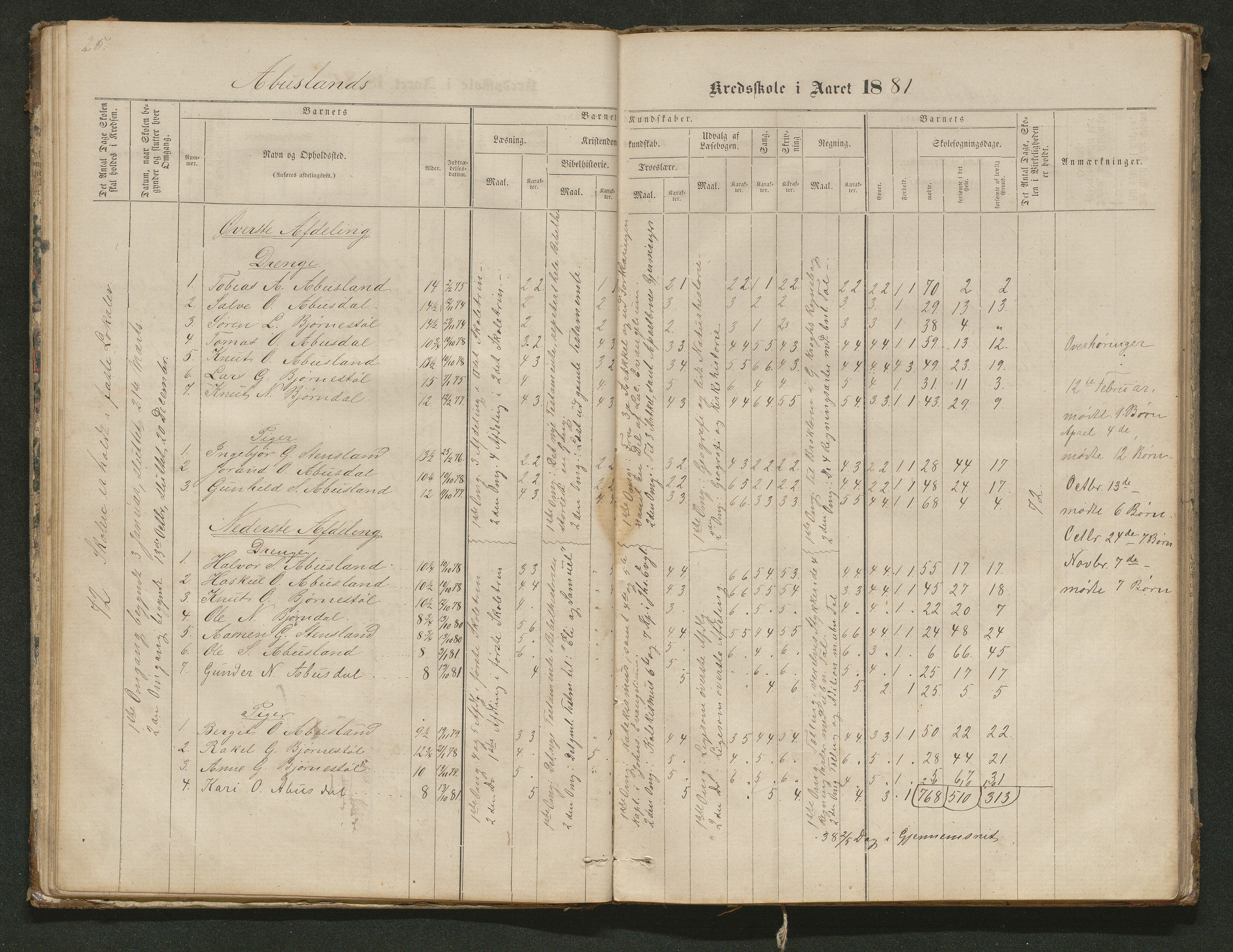 Hornnes kommune, Tønnesvold, Abusland skolekretser, AAKS/KA0936-550g/F1/L0001: Skoleprotokoll Abusland, Tønnesvold, 1864-1896, p. 25