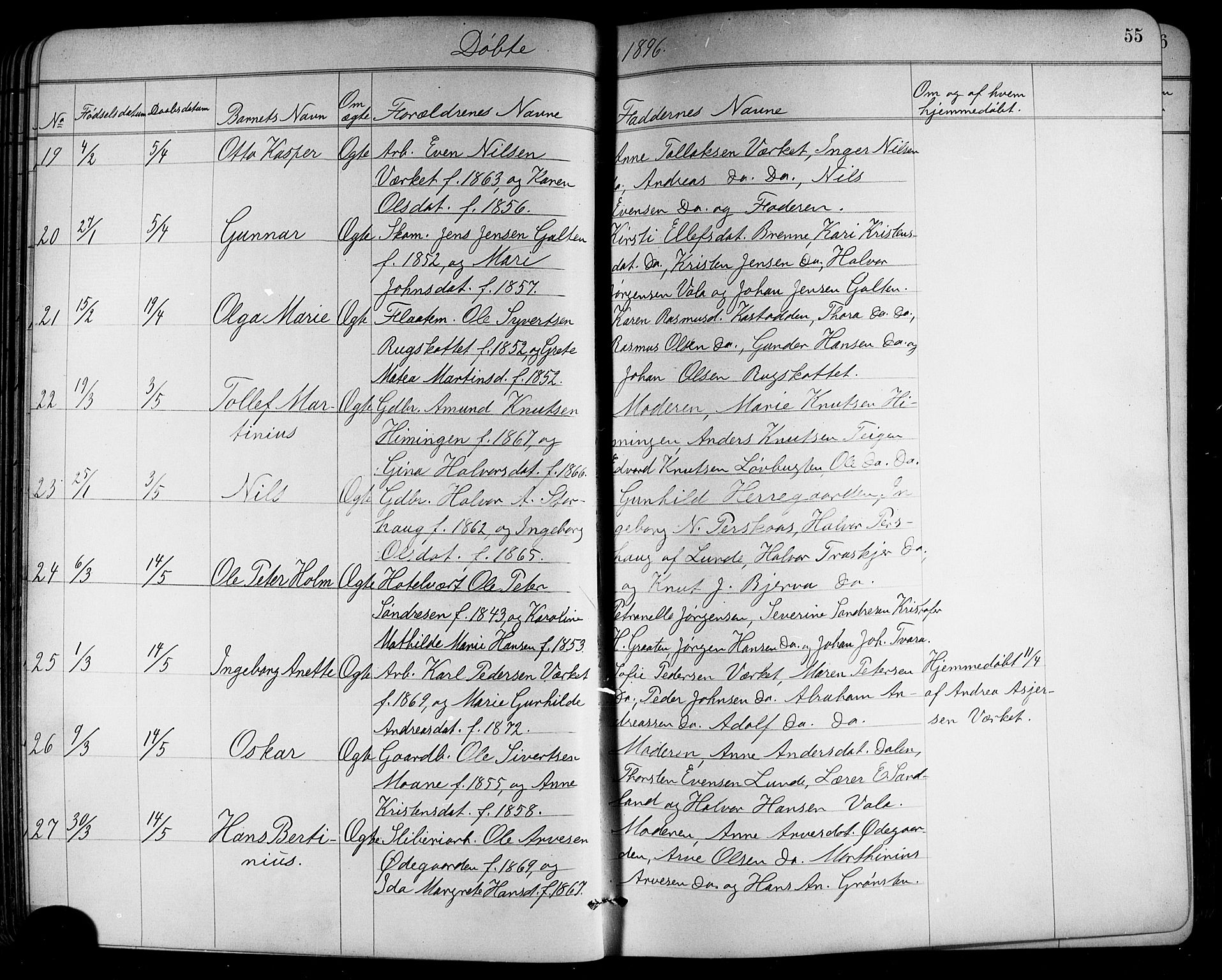 Holla kirkebøker, AV/SAKO-A-272/G/Ga/L0005: Parish register (copy) no. I 5, 1891-1917, p. 55