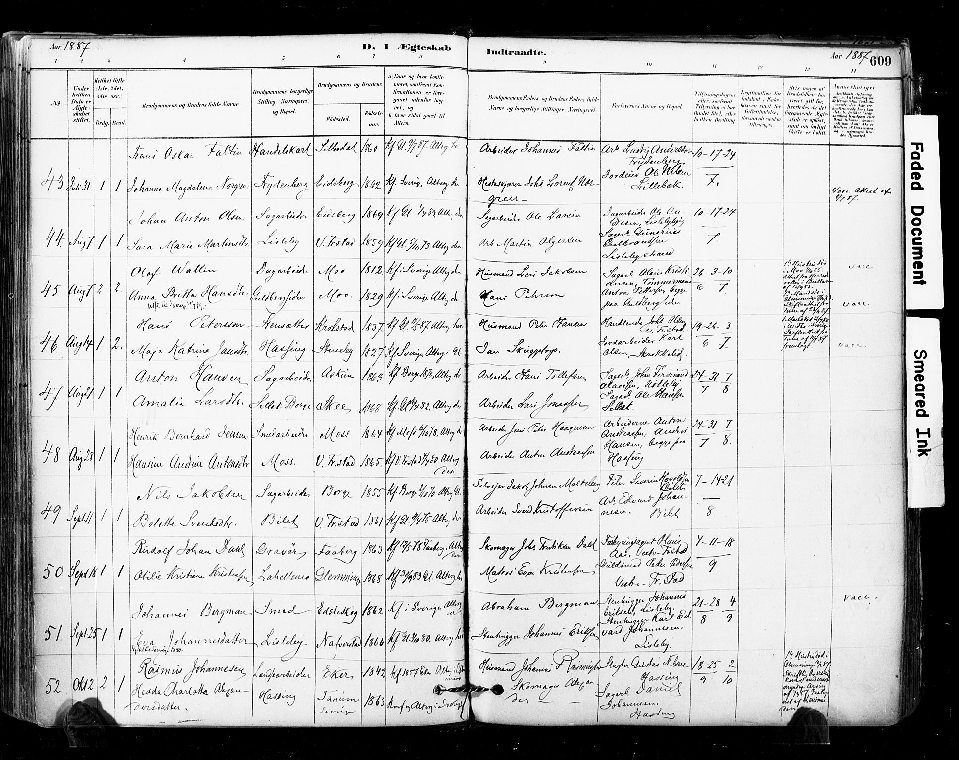 Glemmen prestekontor Kirkebøker, AV/SAO-A-10908/F/Fa/L0011: Parish register (official) no. 11, 1878-1917, p. 609