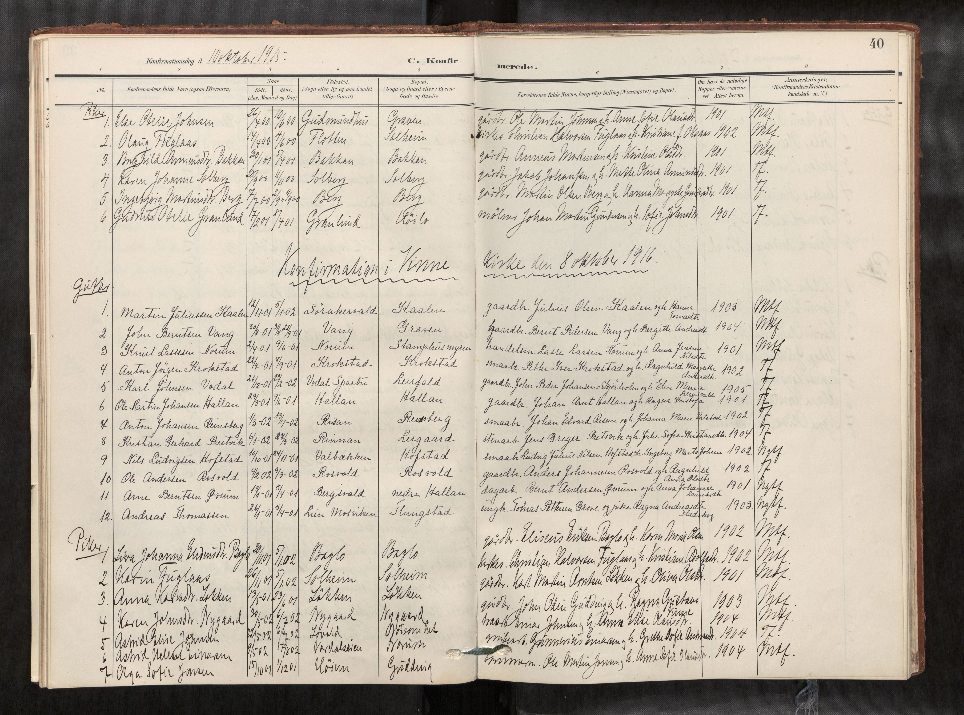 Verdal sokneprestkontor, AV/SAT-A-1156/2/H/Haa/L0003: Parish register (official) no. 3, 1907-1921, p. 40