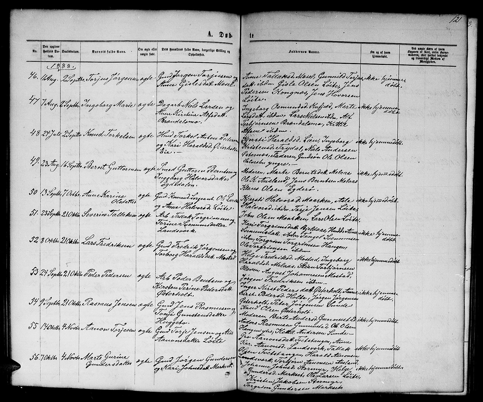 Gjerstad sokneprestkontor, AV/SAK-1111-0014/F/Fb/Fba/L0006: Parish register (copy) no. B 6, 1868-1890, p. 121