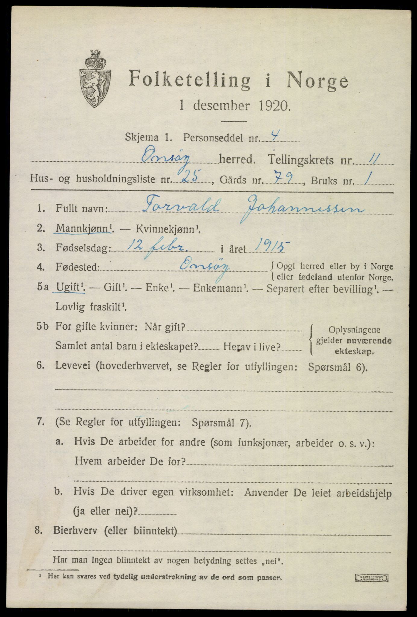 SAO, 1920 census for Onsøy, 1920, p. 14624