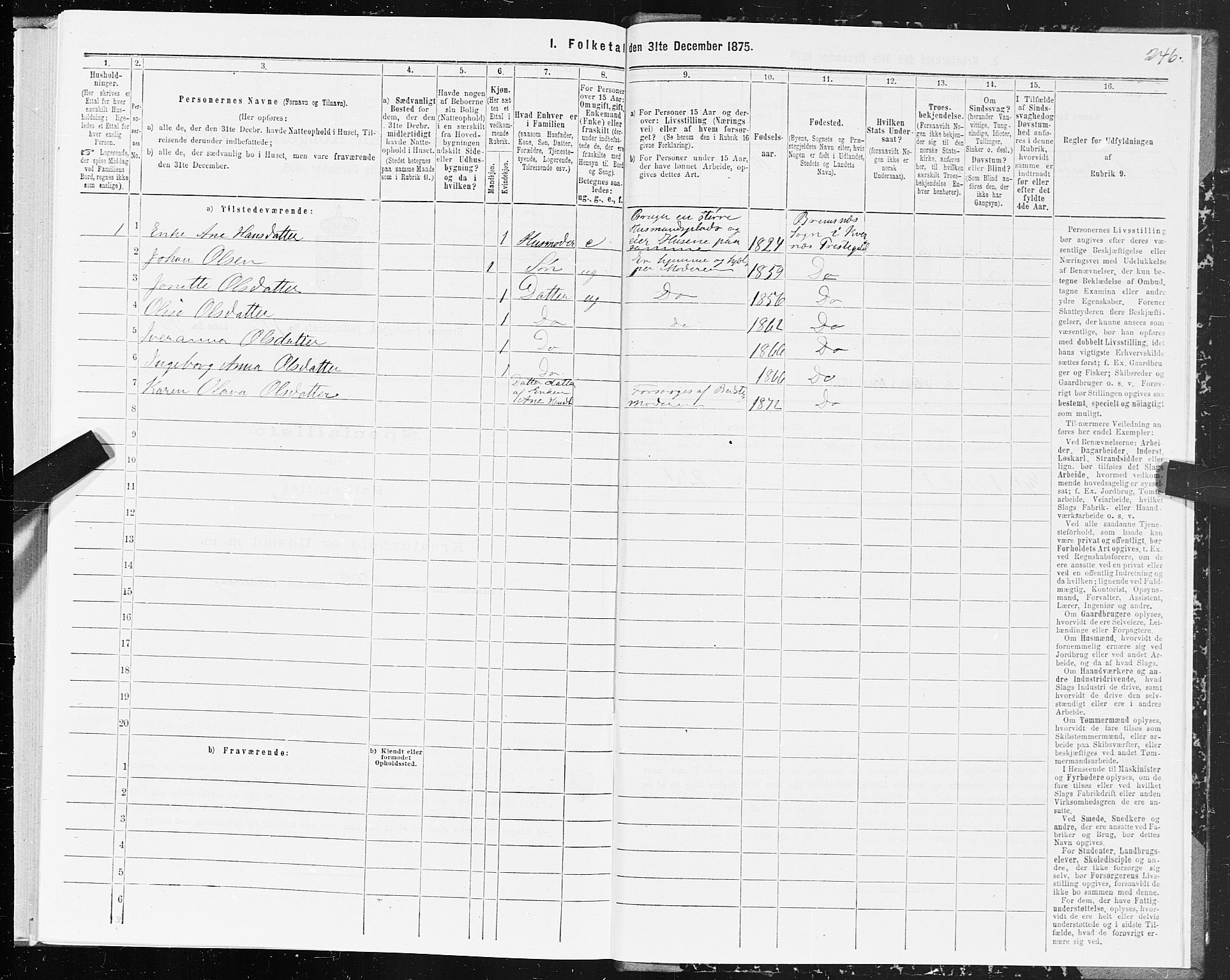 SAT, 1875 census for 1553P Kvernes, 1875, p. 6246