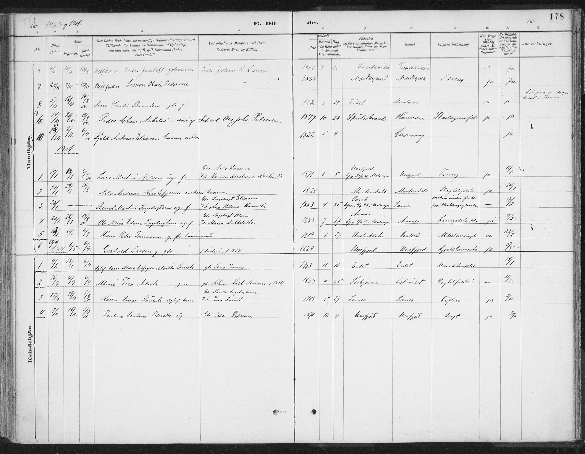 Balsfjord sokneprestembete, AV/SATØ-S-1303/G/Ga/L0007kirke: Parish register (official) no. 7, 1887-1909, p. 178