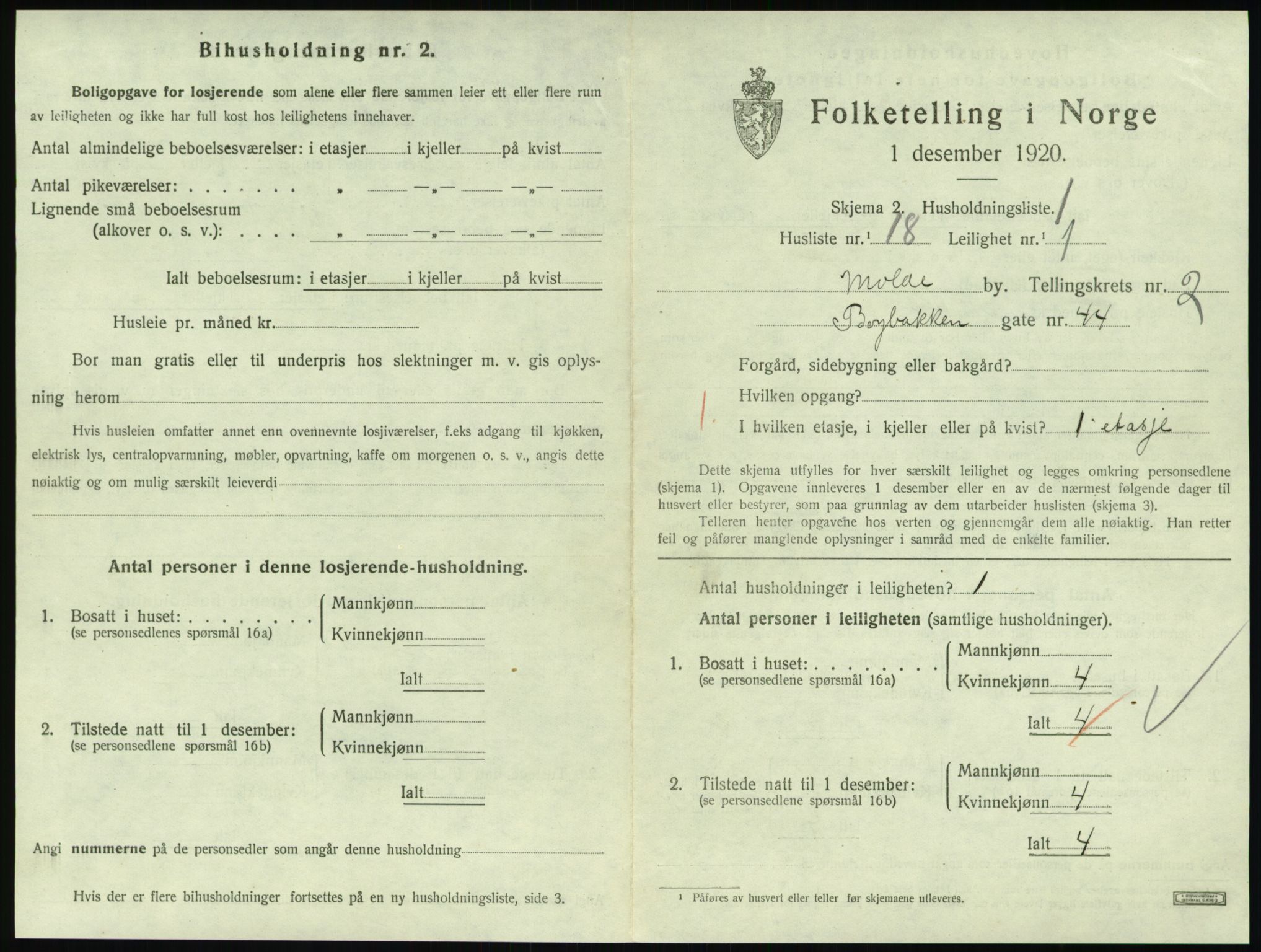 SAT, 1920 census for Molde, 1920, p. 1009