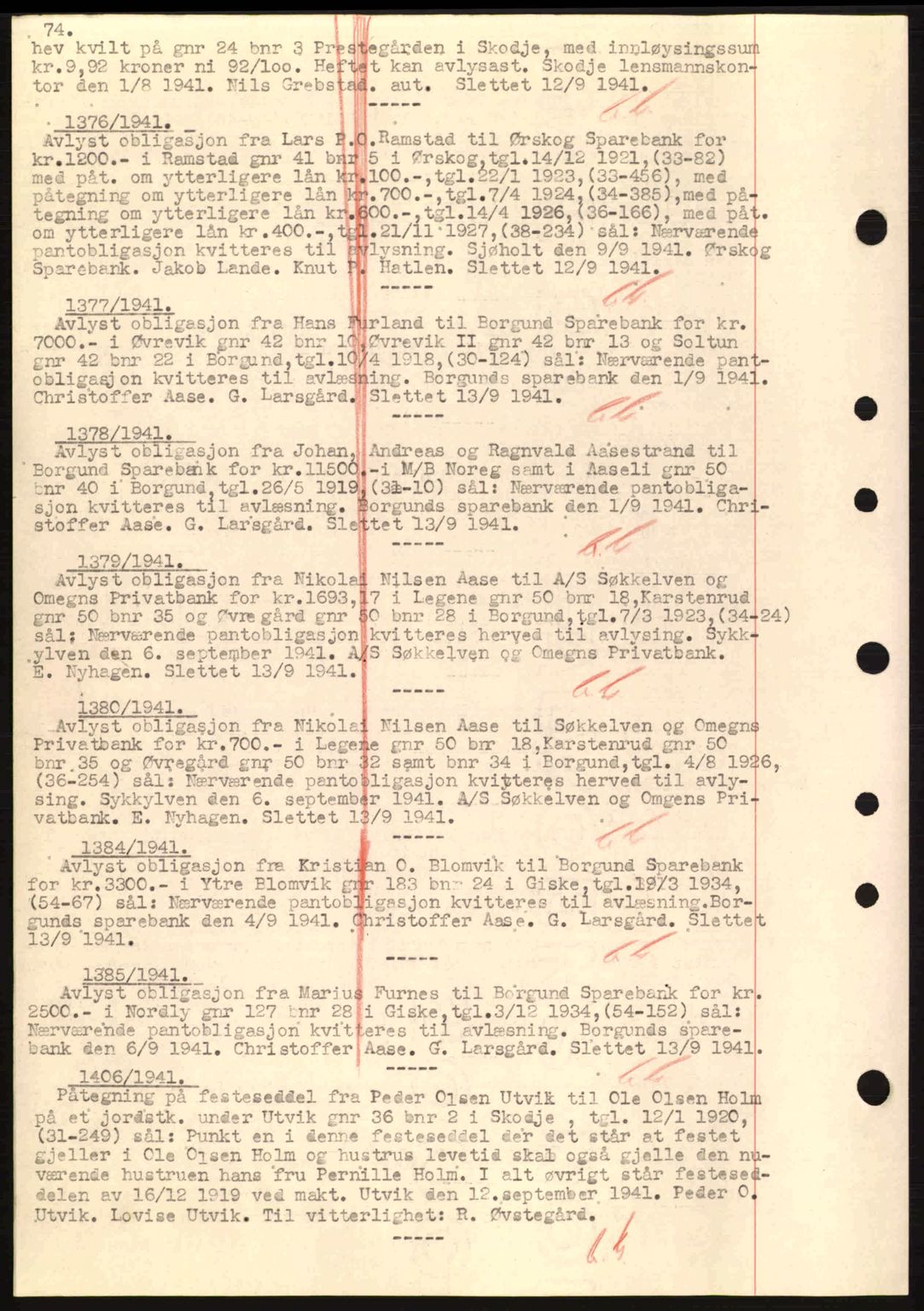 Nordre Sunnmøre sorenskriveri, SAT/A-0006/1/2/2C/2Ca: Mortgage book no. B1-6, 1938-1942, Diary no: : 1376/1941