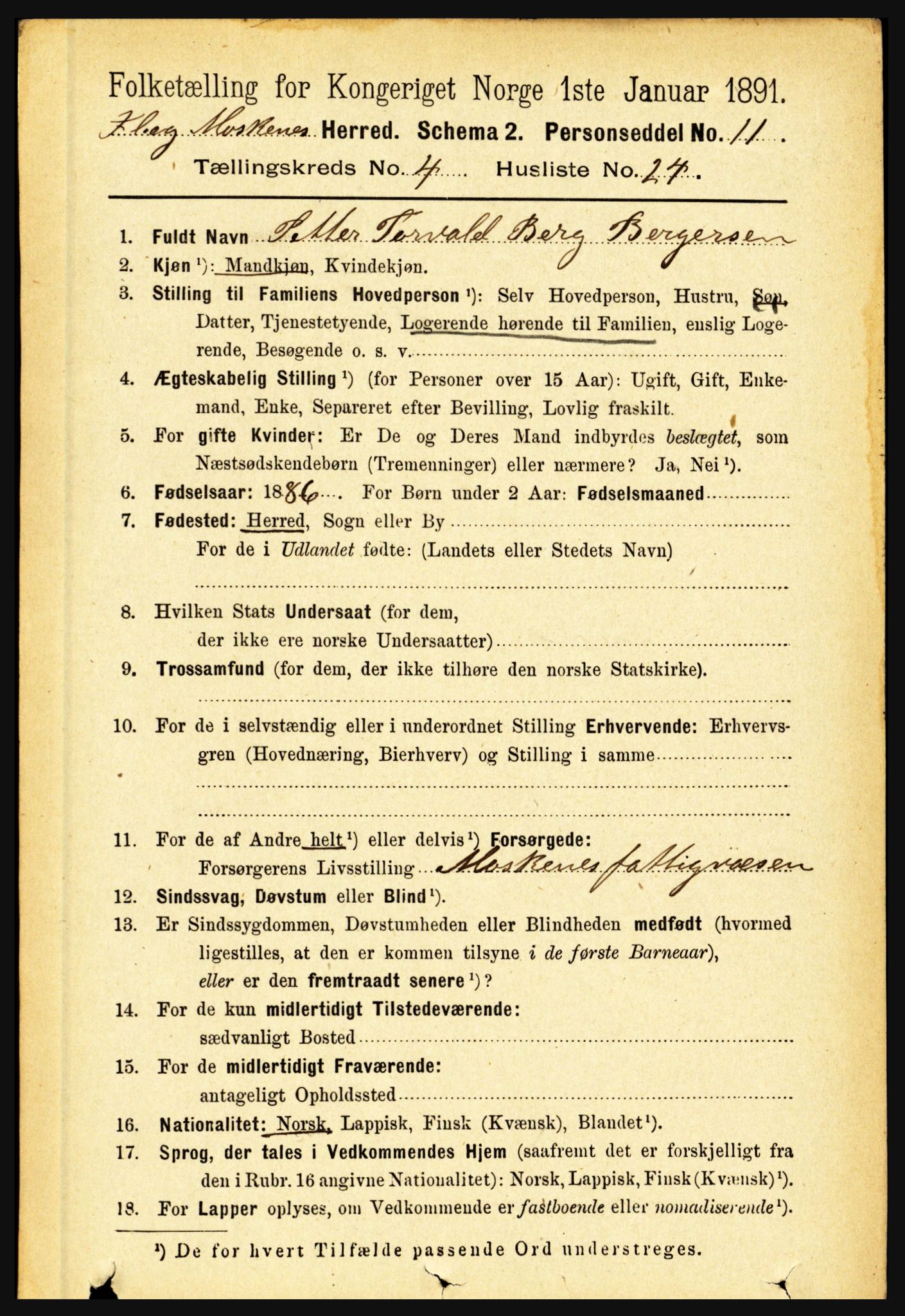 RA, 1891 census for 1859 Flakstad, 1891, p. 2067