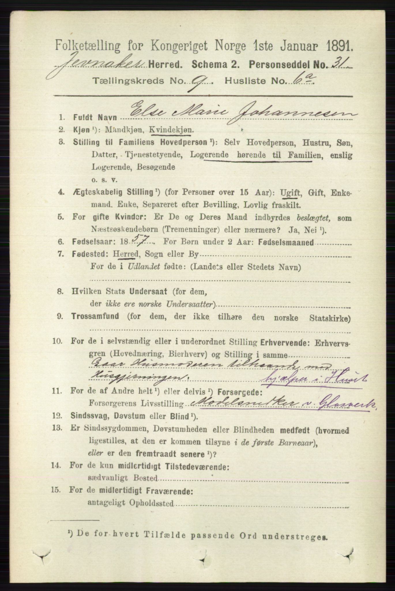 RA, 1891 census for 0532 Jevnaker, 1891, p. 5071