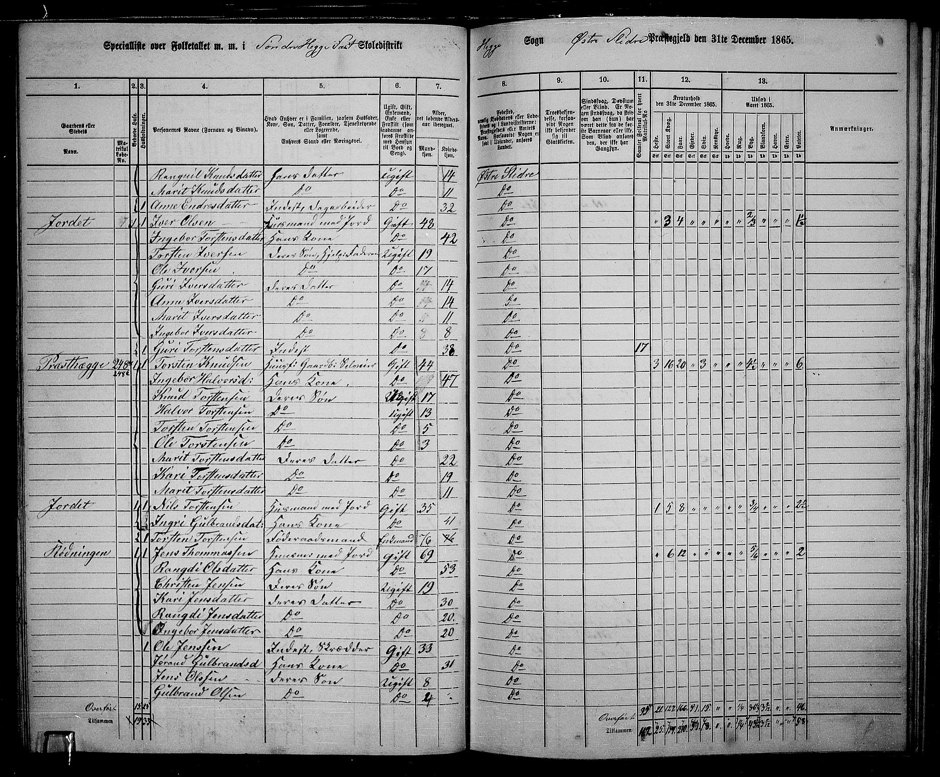 RA, 1865 census for Øystre Slidre, 1865, p. 50