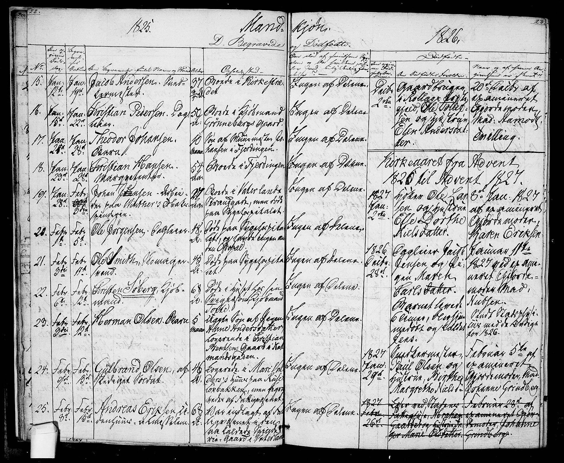 Oslo domkirke Kirkebøker, SAO/A-10752/F/Fa/L0022: Parish register (official) no. 22, 1824-1829, p. 22-23
