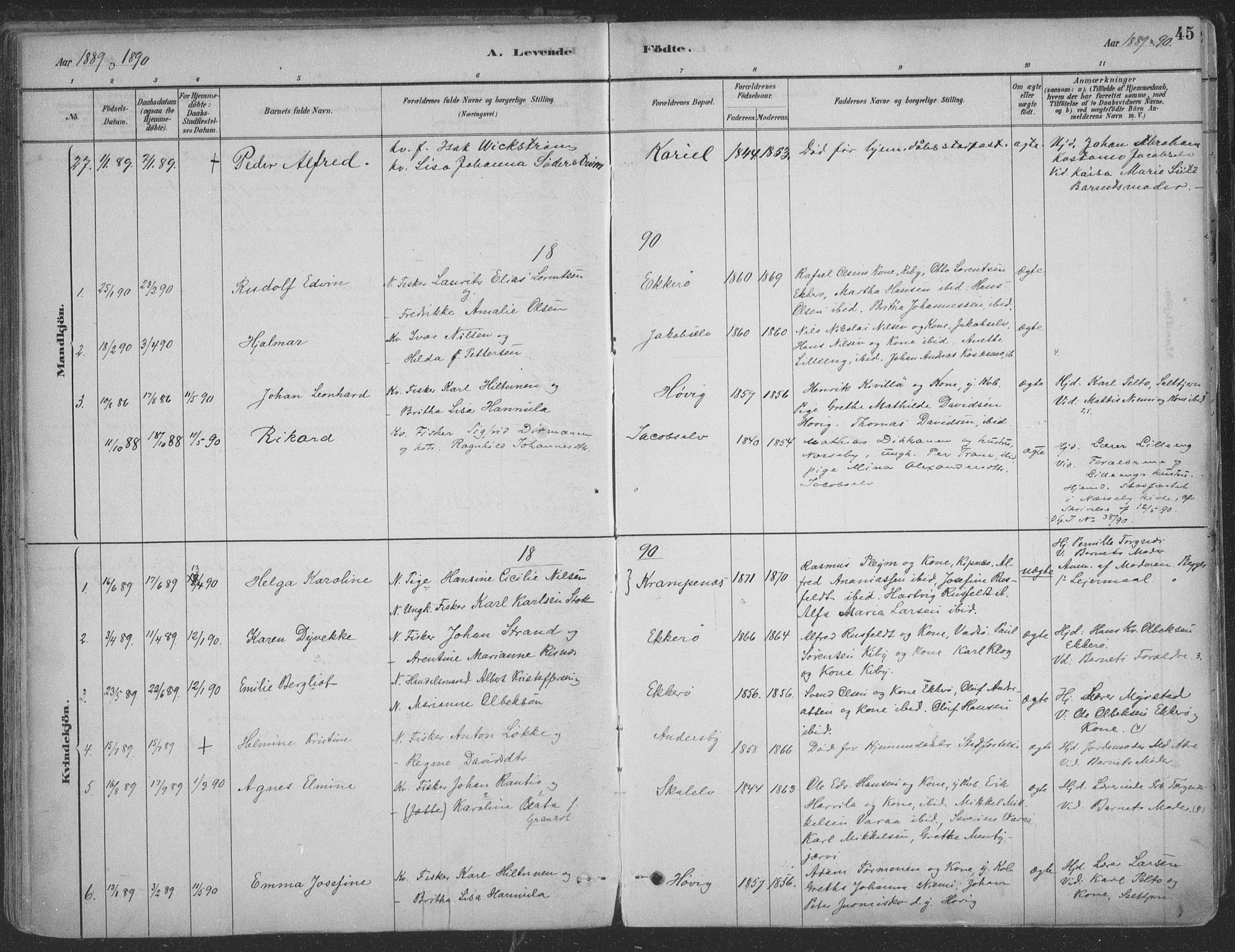 Vadsø sokneprestkontor, AV/SATØ-S-1325/H/Ha/L0009kirke: Parish register (official) no. 9, 1881-1917, p. 45