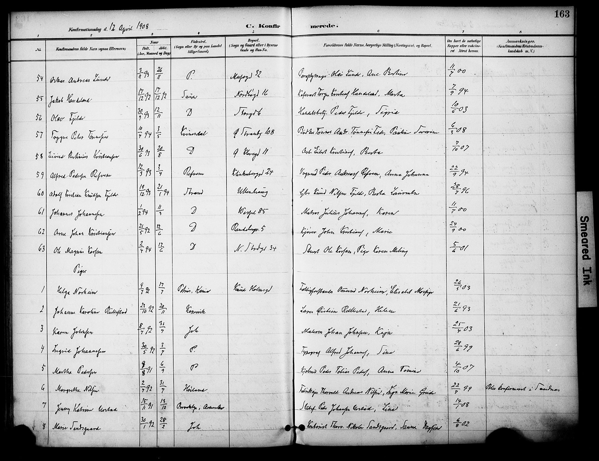 Domkirken sokneprestkontor, AV/SAST-A-101812/001/30/30BA/L0031: Parish register (official) no. A 30, 1896-1916, p. 163