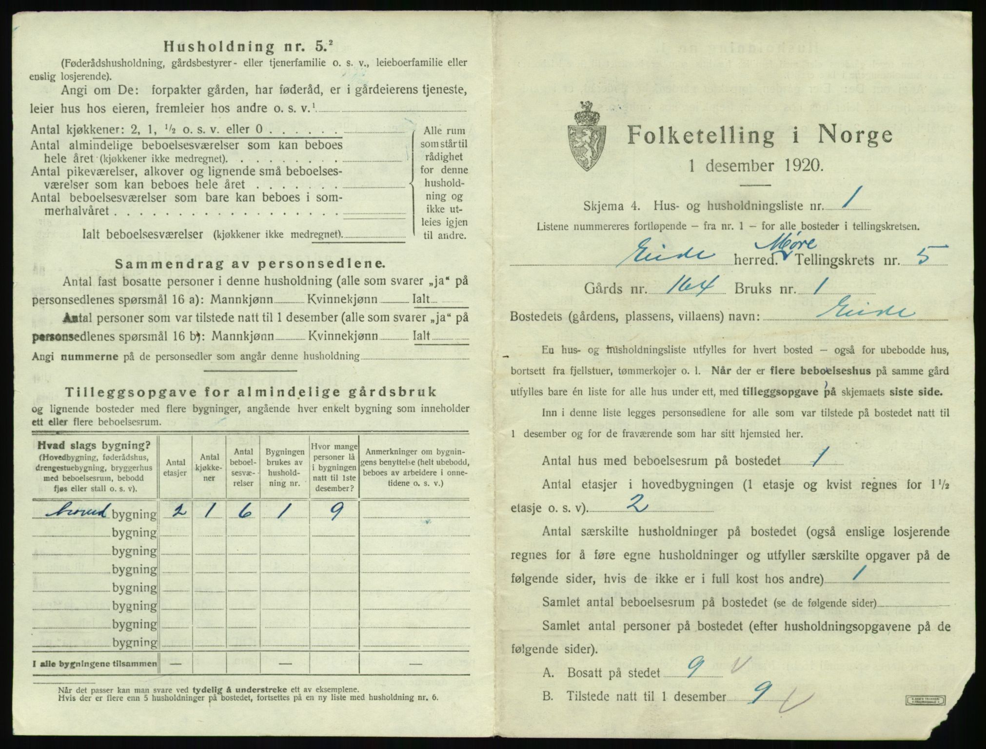 SAT, 1920 census for Eid (MR), 1920, p. 309