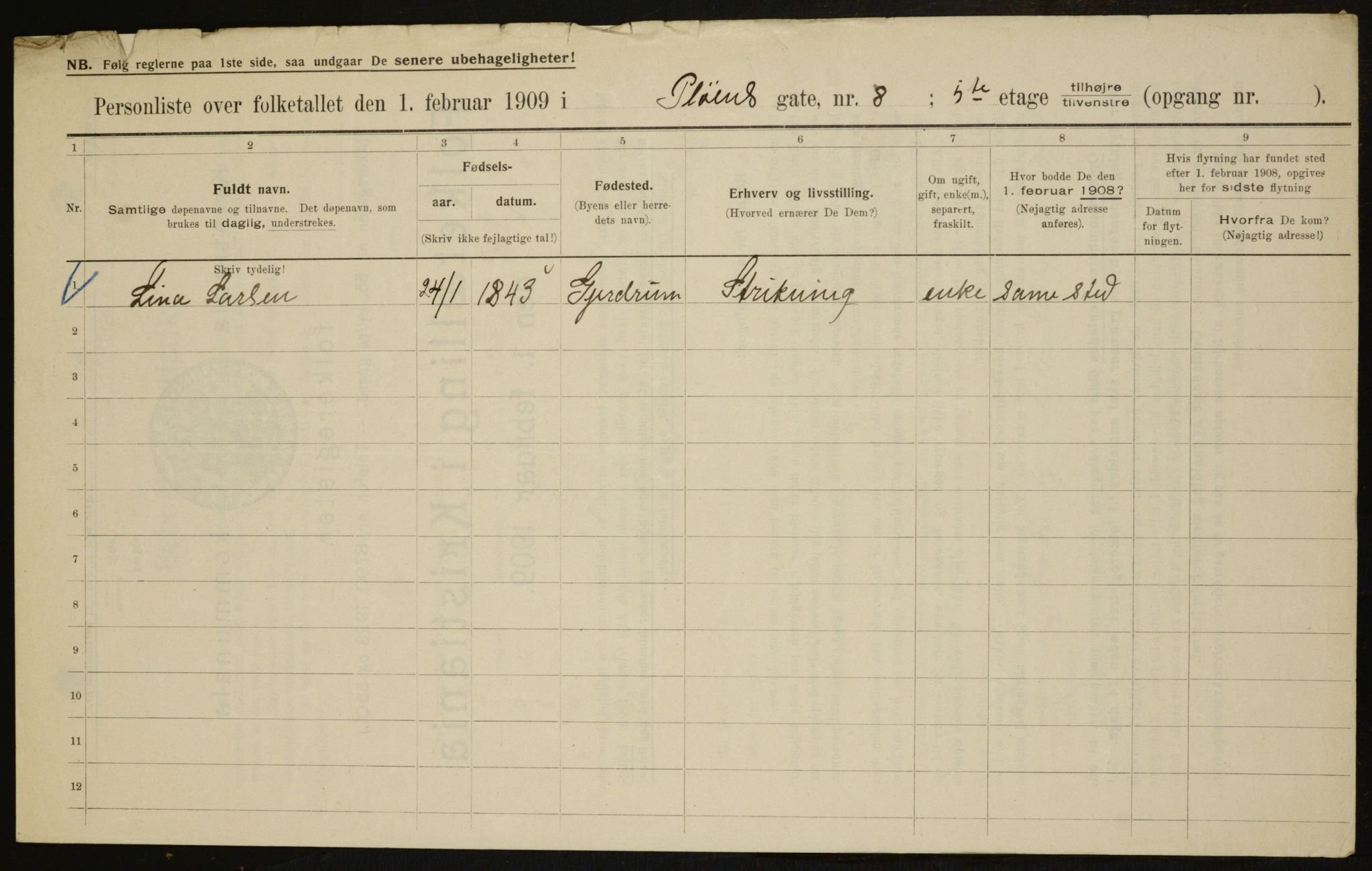 OBA, Municipal Census 1909 for Kristiania, 1909, p. 73273