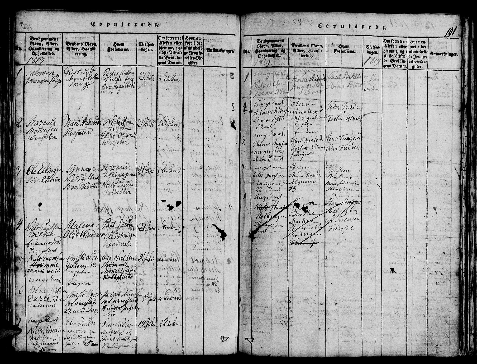 Askøy Sokneprestembete, SAB/A-74101/H/Ha/Haa/Haaa/L0003: Parish register (official) no. A 3, 1815-1825, p. 191