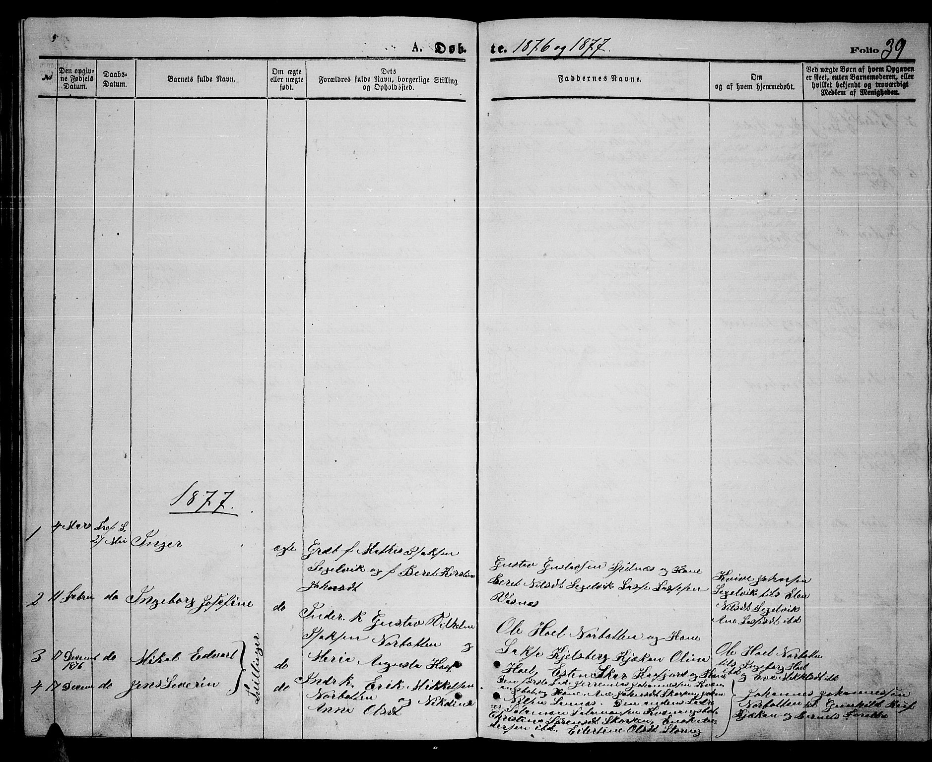 Skjervøy sokneprestkontor, AV/SATØ-S-1300/H/Ha/Hab/L0014klokker: Parish register (copy) no. 14, 1871-1877, p. 39