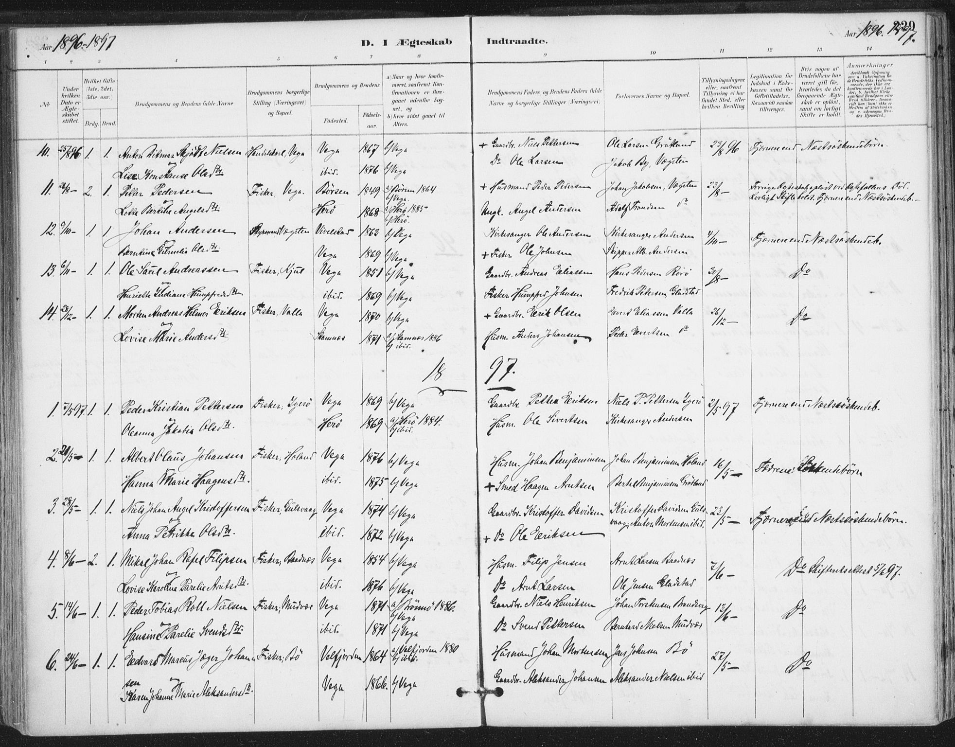 Ministerialprotokoller, klokkerbøker og fødselsregistre - Nordland, AV/SAT-A-1459/816/L0244: Parish register (official) no. 816A10, 1886-1903, p. 229