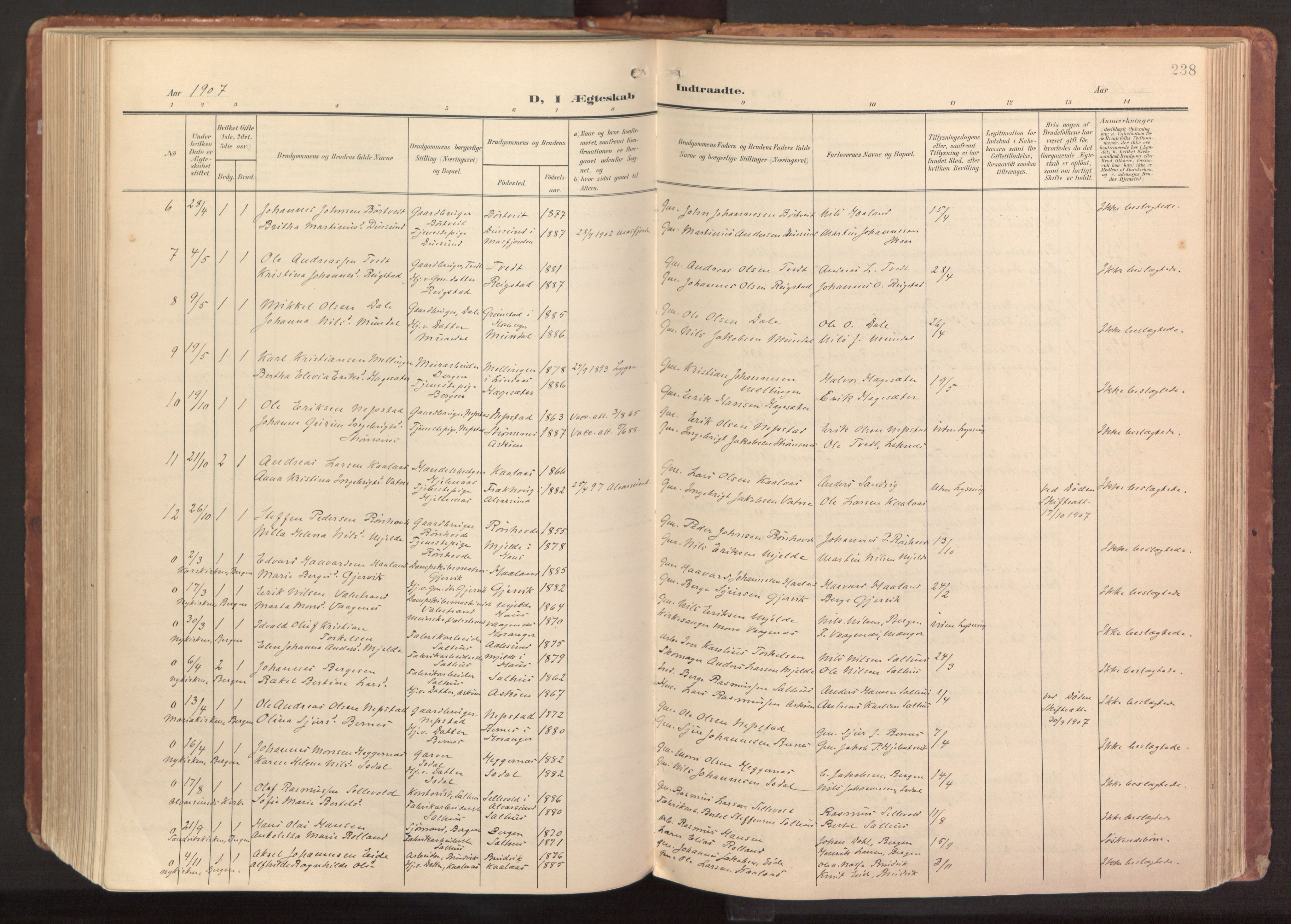 Hamre sokneprestembete, AV/SAB-A-75501/H/Ha/Haa/Haab/L0002: Parish register (official) no. B 2, 1905-1924, p. 238