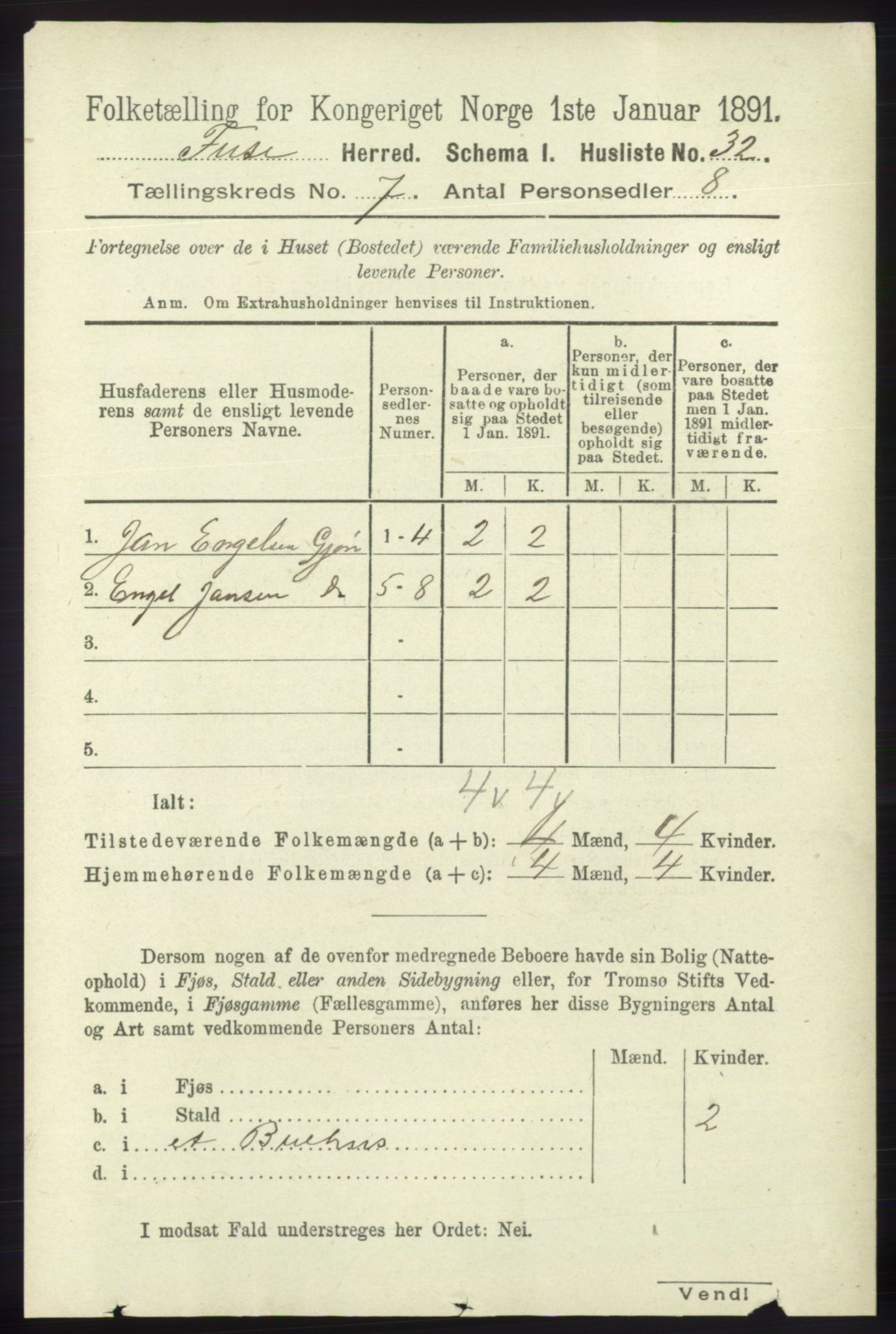 RA, 1891 census for 1241 Fusa, 1891, p. 1296