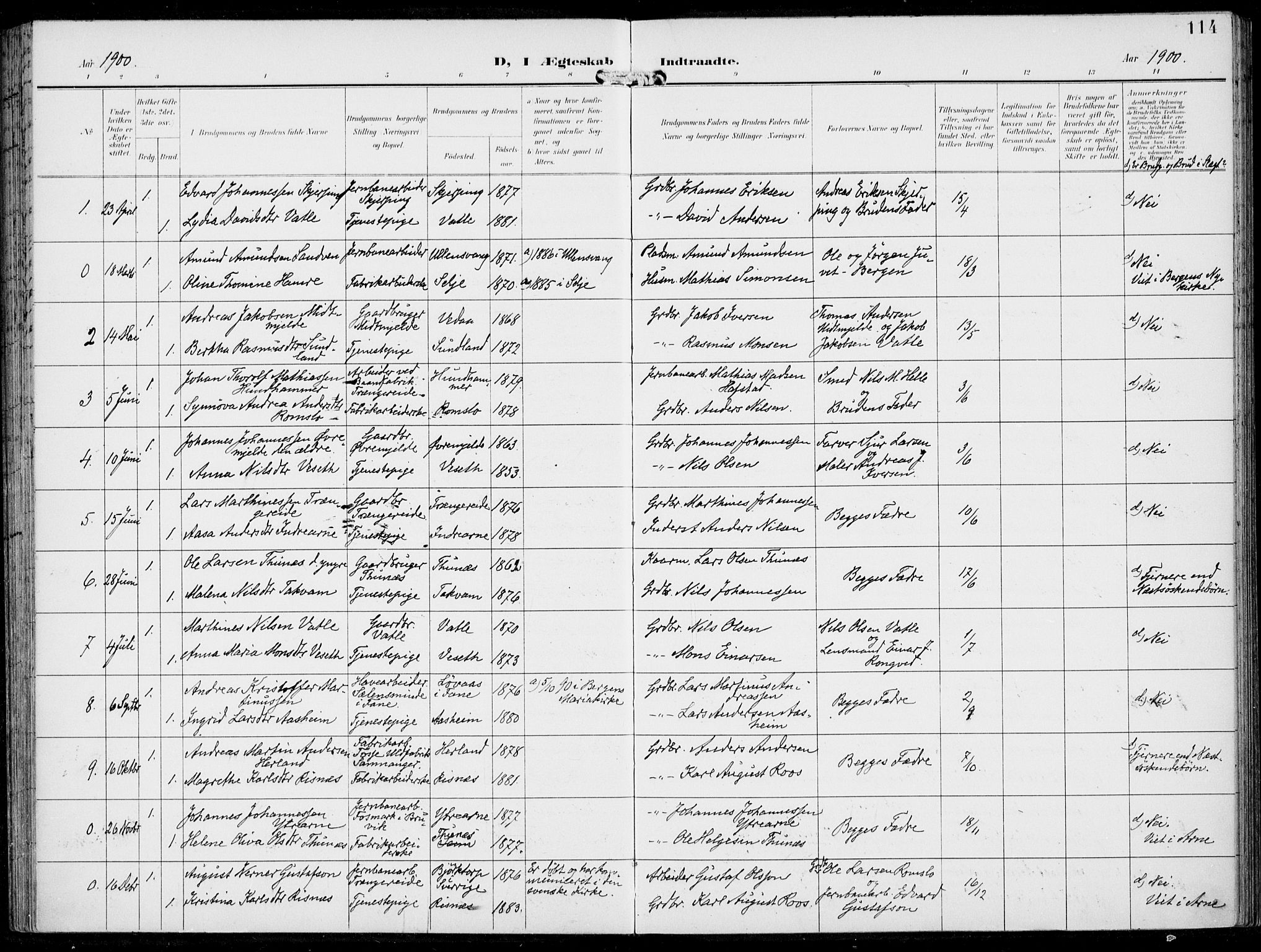Haus sokneprestembete, SAB/A-75601/H/Haa: Parish register (official) no. B  2, 1899-1912, p. 114