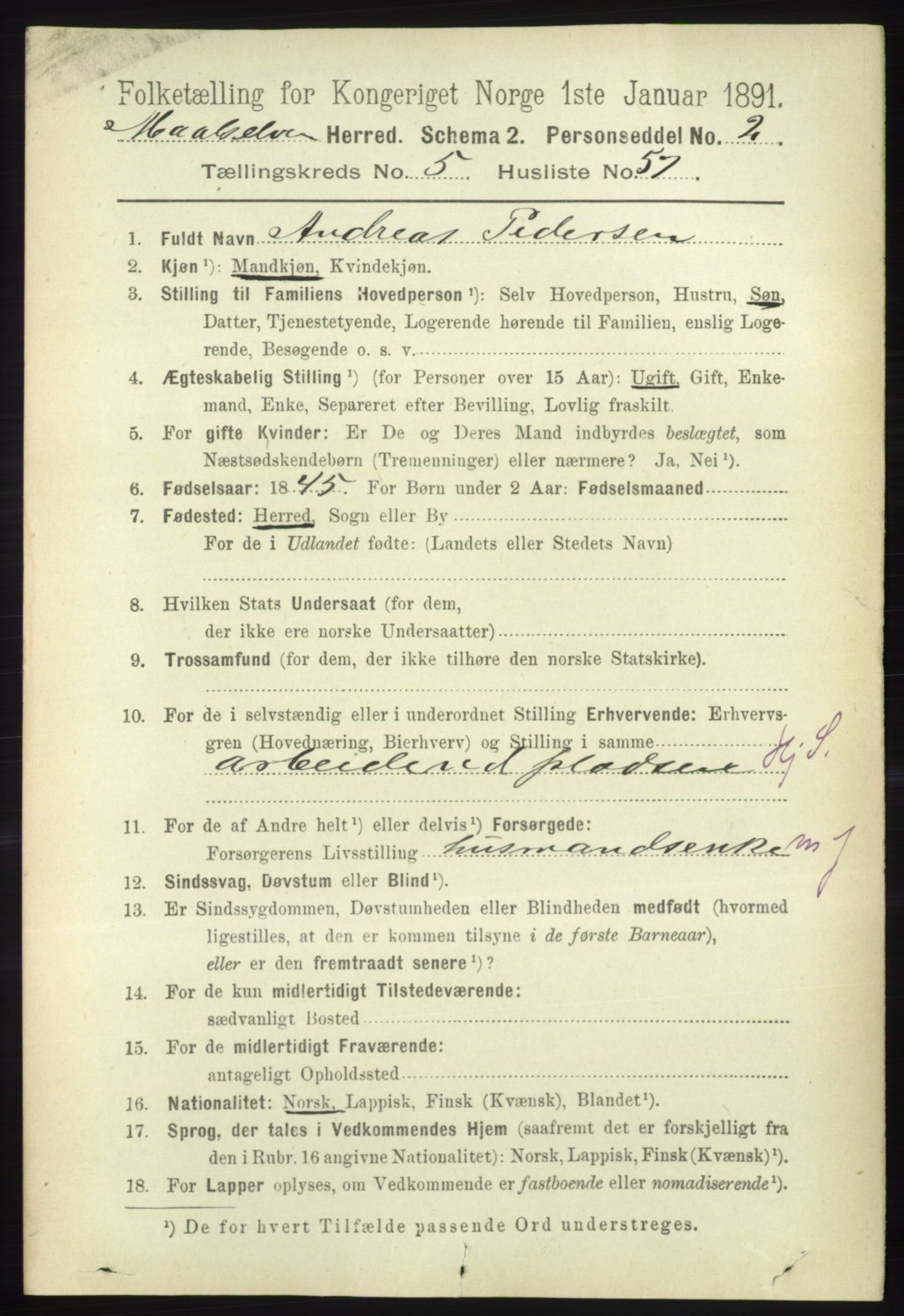RA, 1891 census for 1924 Målselv, 1891, p. 1996