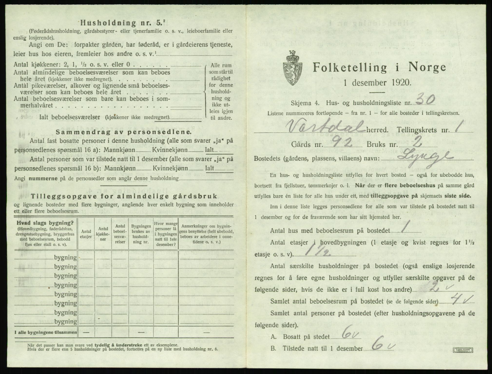 SAT, 1920 census for Vartdal, 1920, p. 83