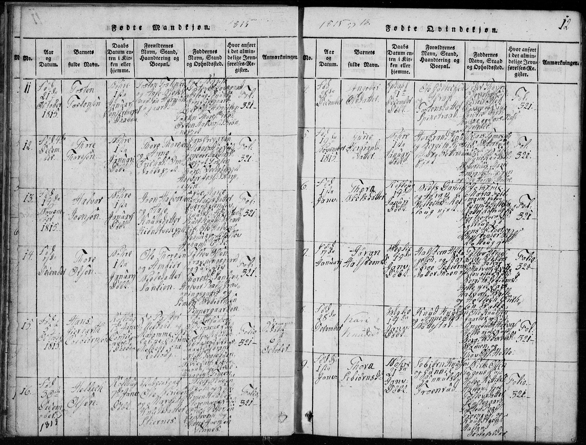 Rollag kirkebøker, AV/SAKO-A-240/G/Ga/L0001: Parish register (copy) no. I 1, 1814-1831, p. 12