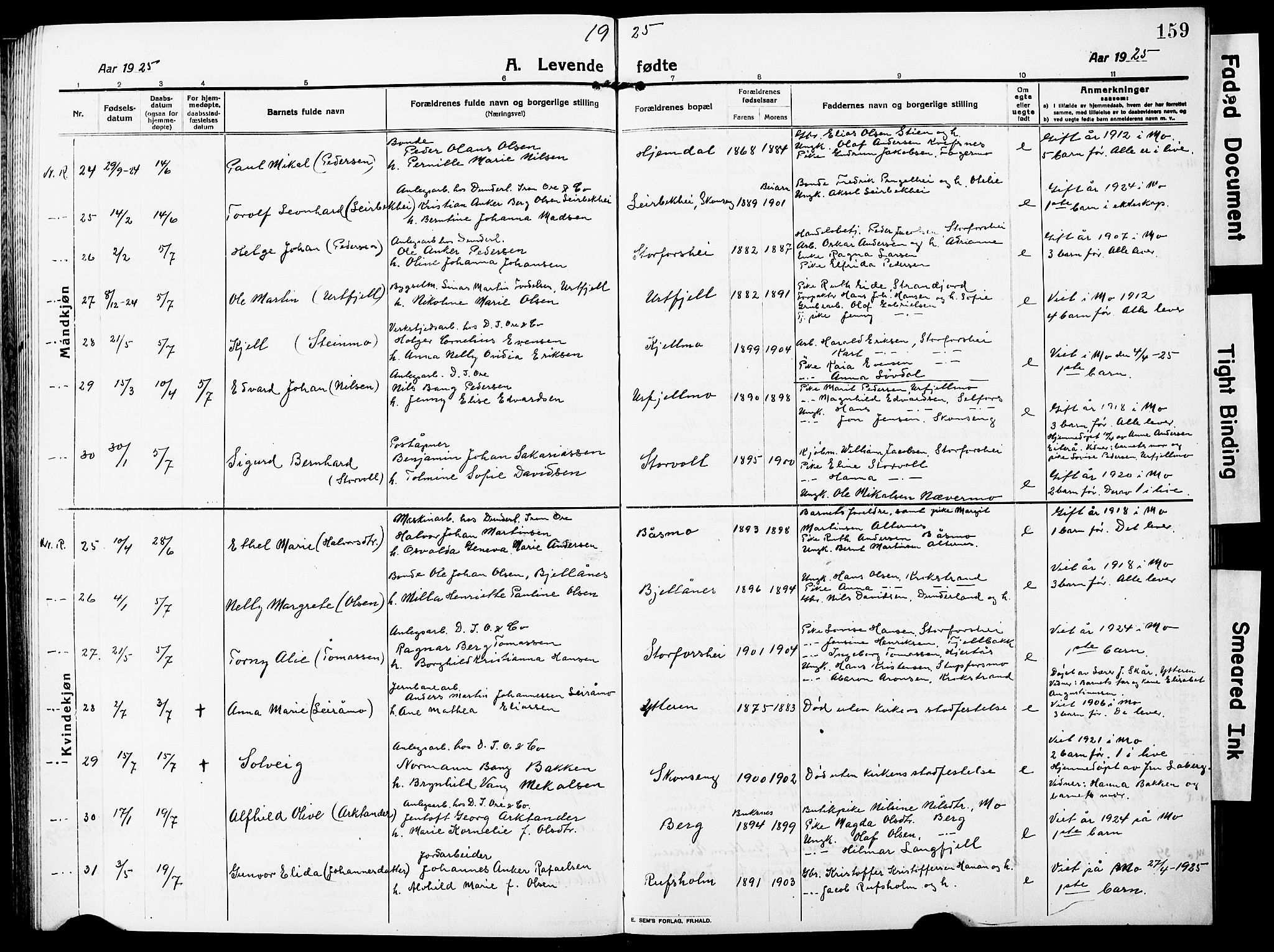 Ministerialprotokoller, klokkerbøker og fødselsregistre - Nordland, AV/SAT-A-1459/827/L0423: Parish register (copy) no. 827C12, 1912-1930, p. 159