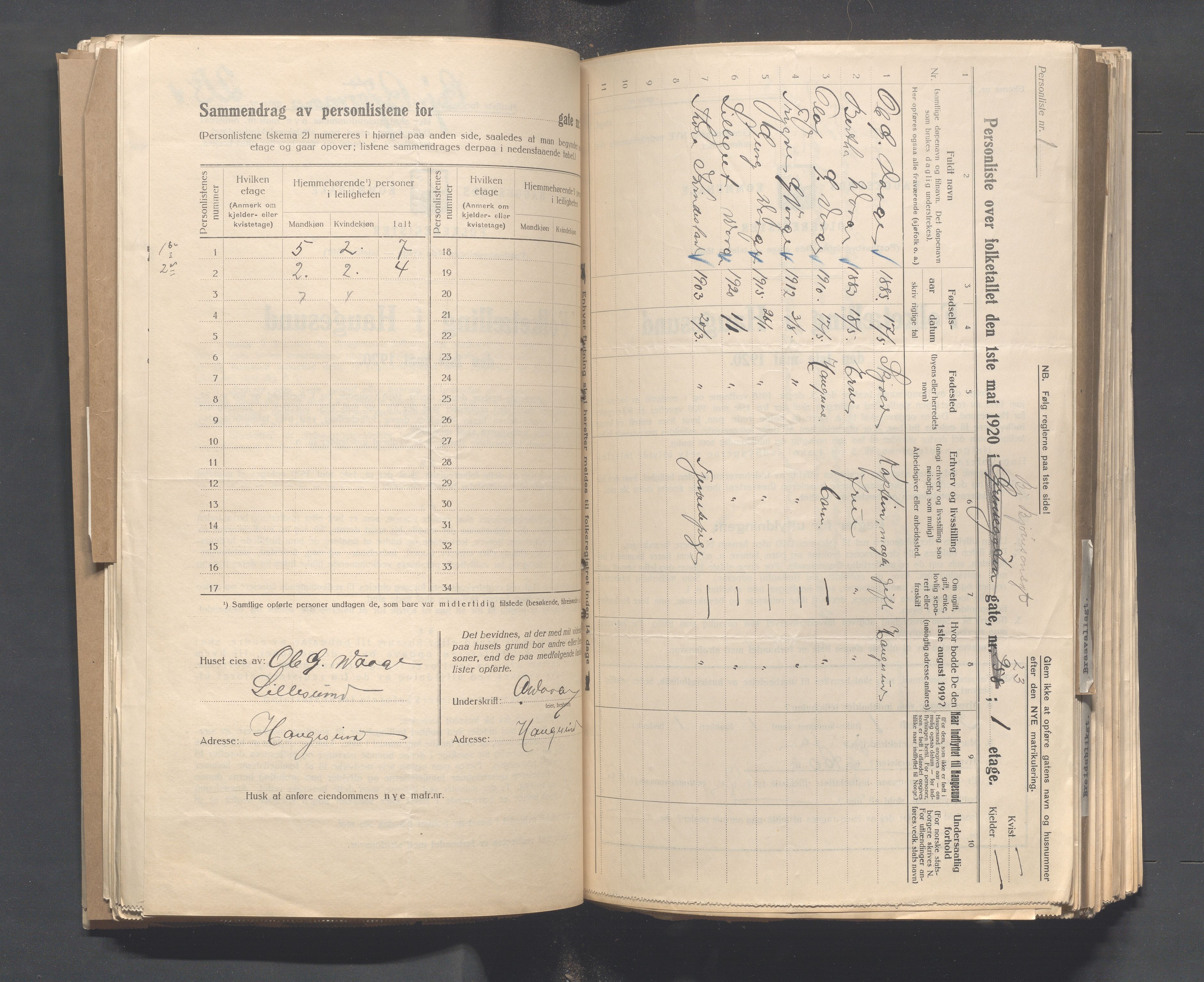 IKAR, Local census 1.5.1920 for Haugesund, 1920, p. 166