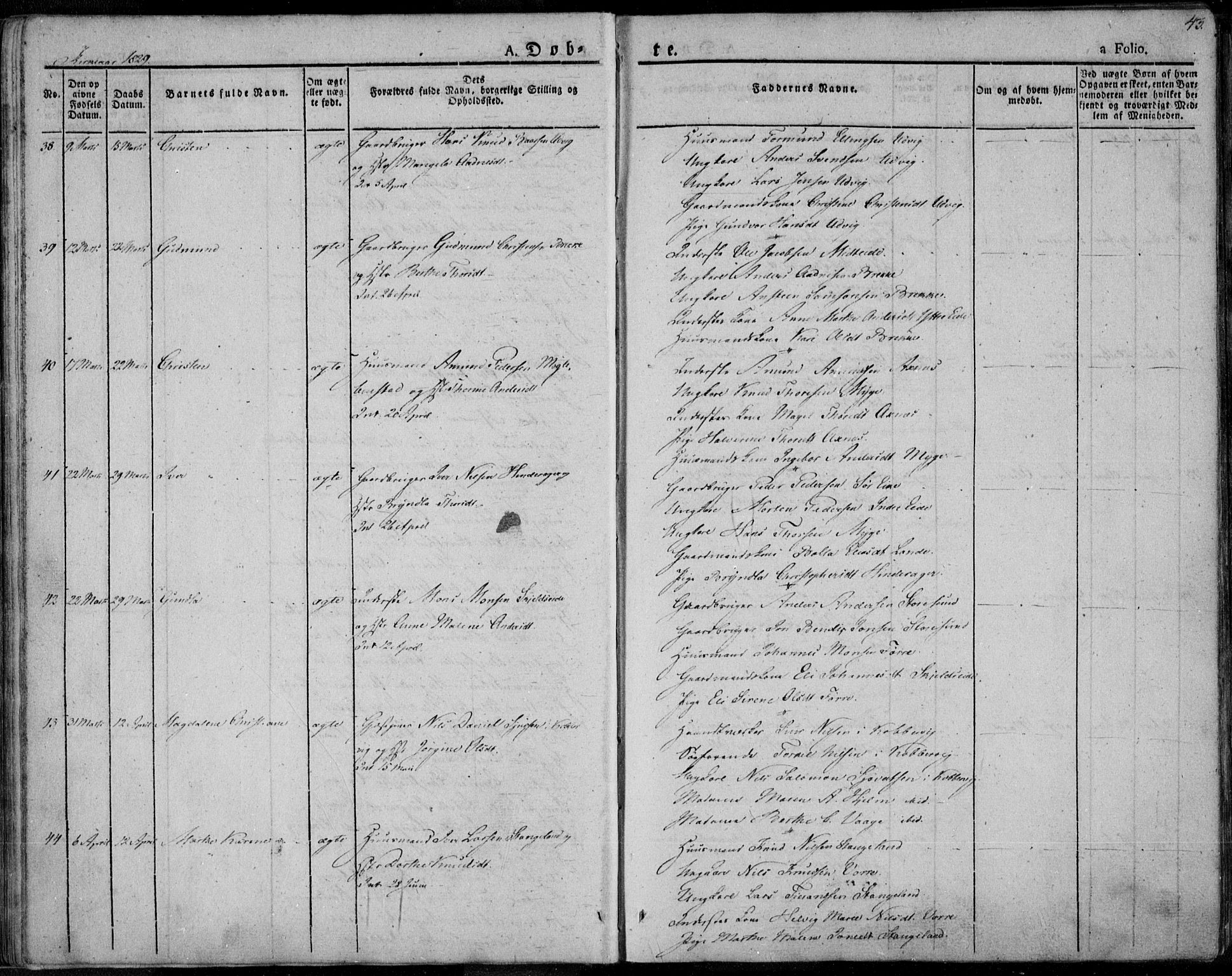 Avaldsnes sokneprestkontor, SAST/A -101851/H/Ha/Haa/L0005: Parish register (official) no. A 5.1, 1825-1841, p. 43