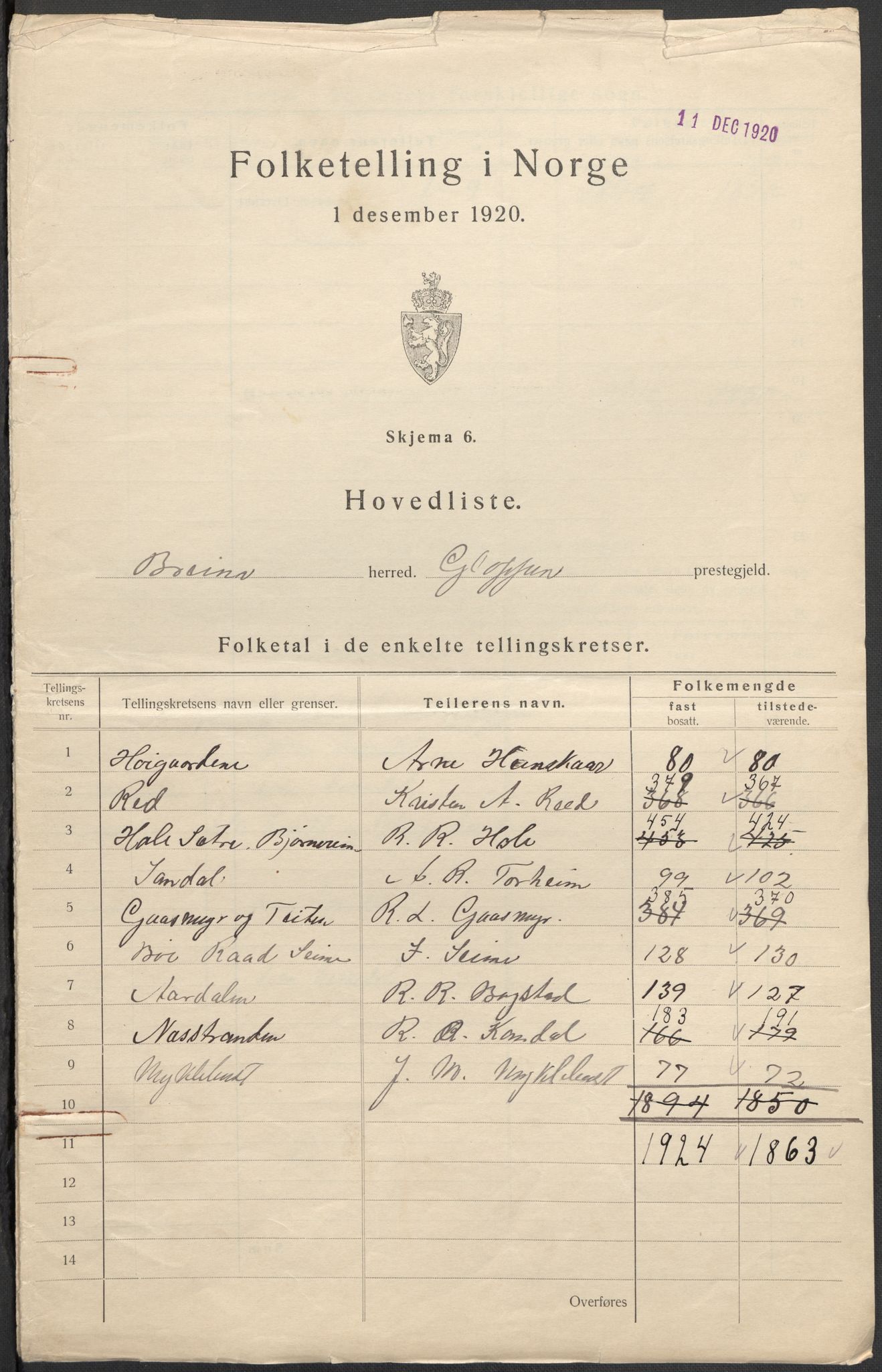 SAB, 1920 census for Breim, 1920, p. 7
