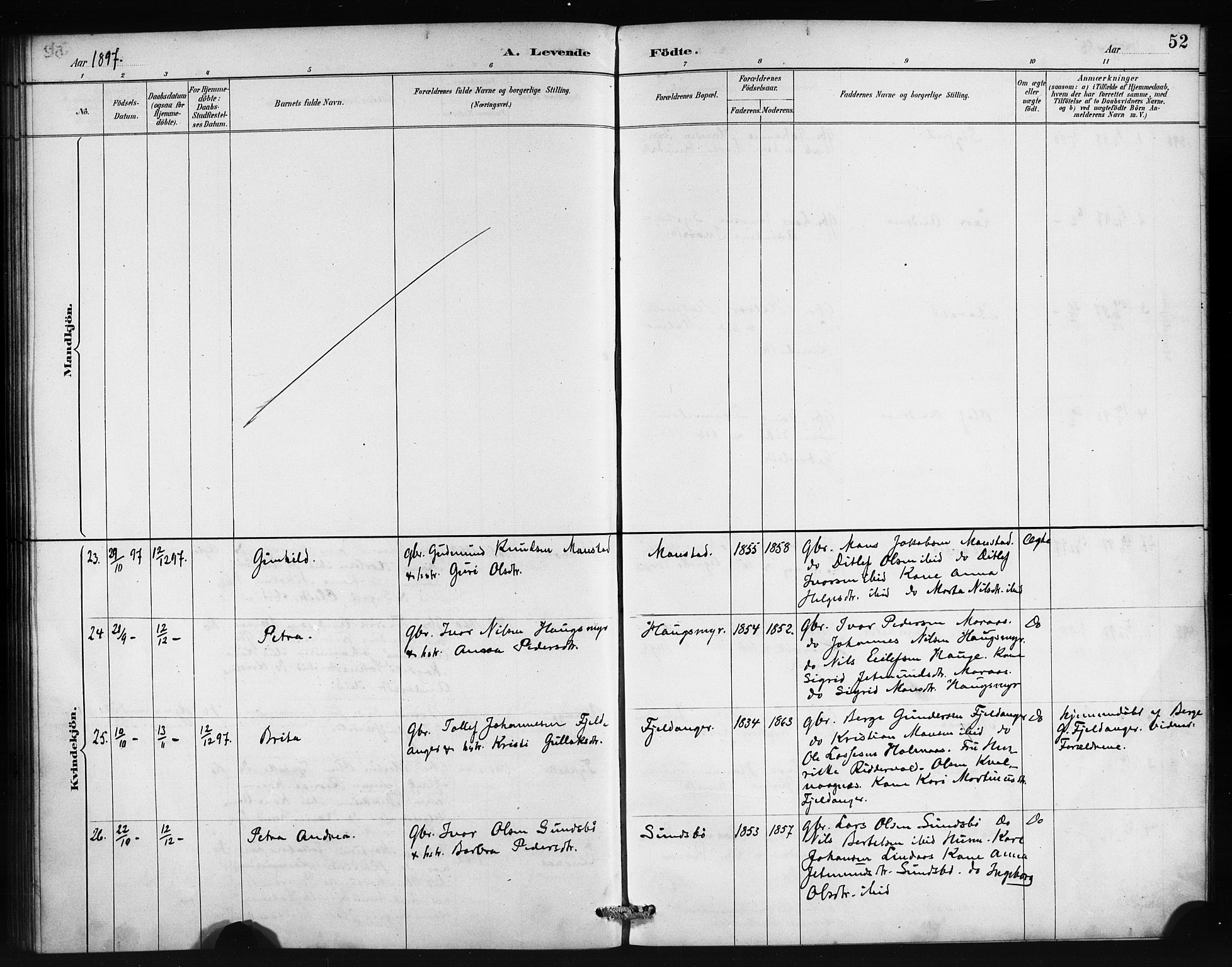 Lindås Sokneprestembete, SAB/A-76701/H/Haa: Parish register (official) no. B 1, 1886-1900, p. 52