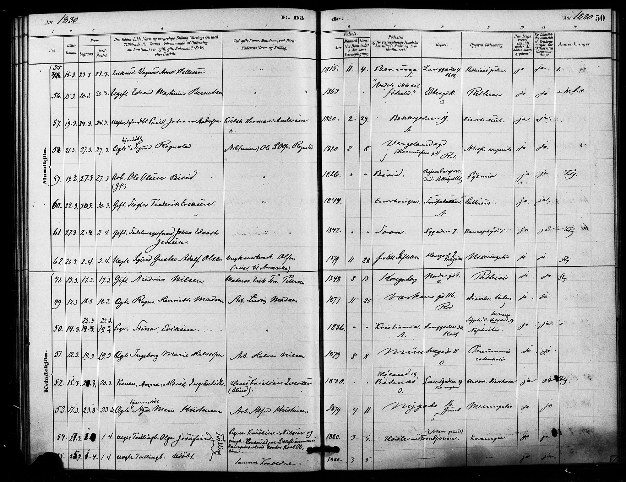 Østre Aker prestekontor Kirkebøker, SAO/A-10840/F/Fa/L0006: Parish register (official) no. I 6, 1879-1882, p. 50