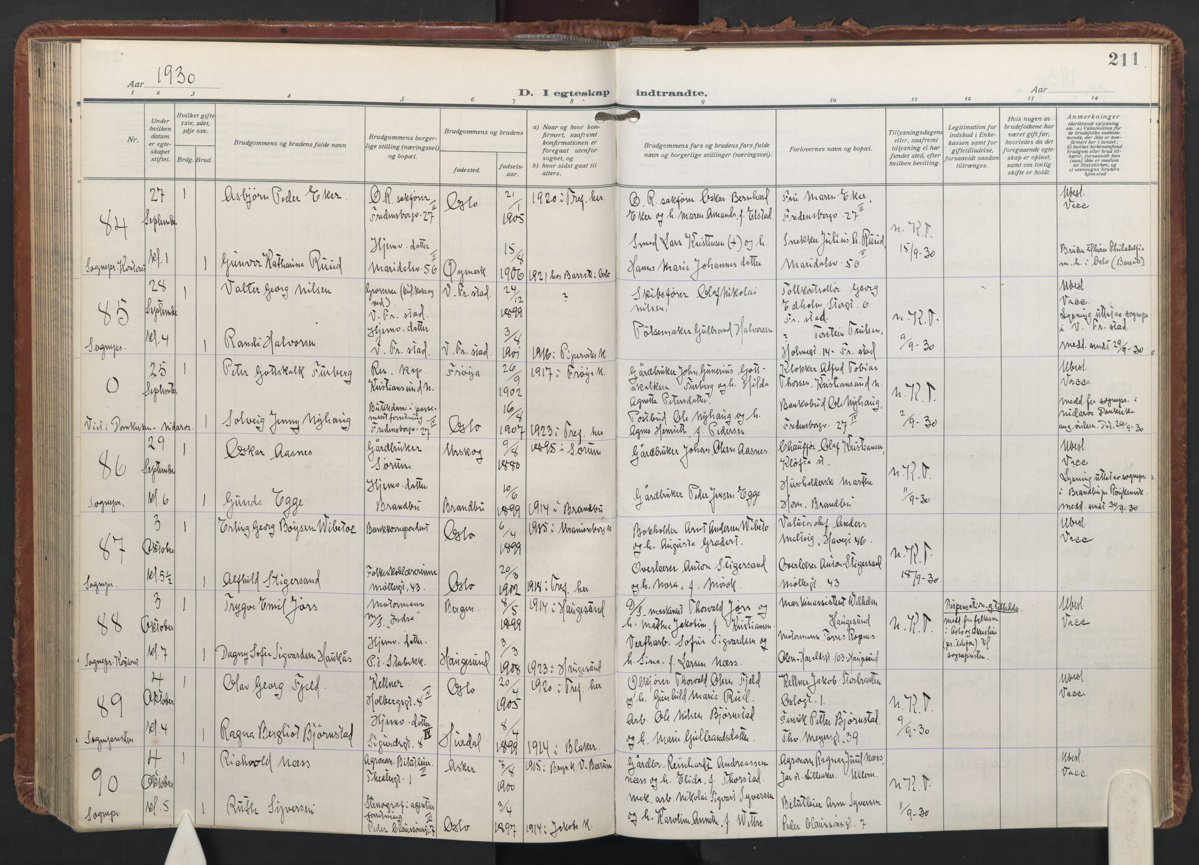 Trefoldighet prestekontor Kirkebøker, AV/SAO-A-10882/F/Fc/L0009: Parish register (official) no. III 9, 1922-1936, p. 211